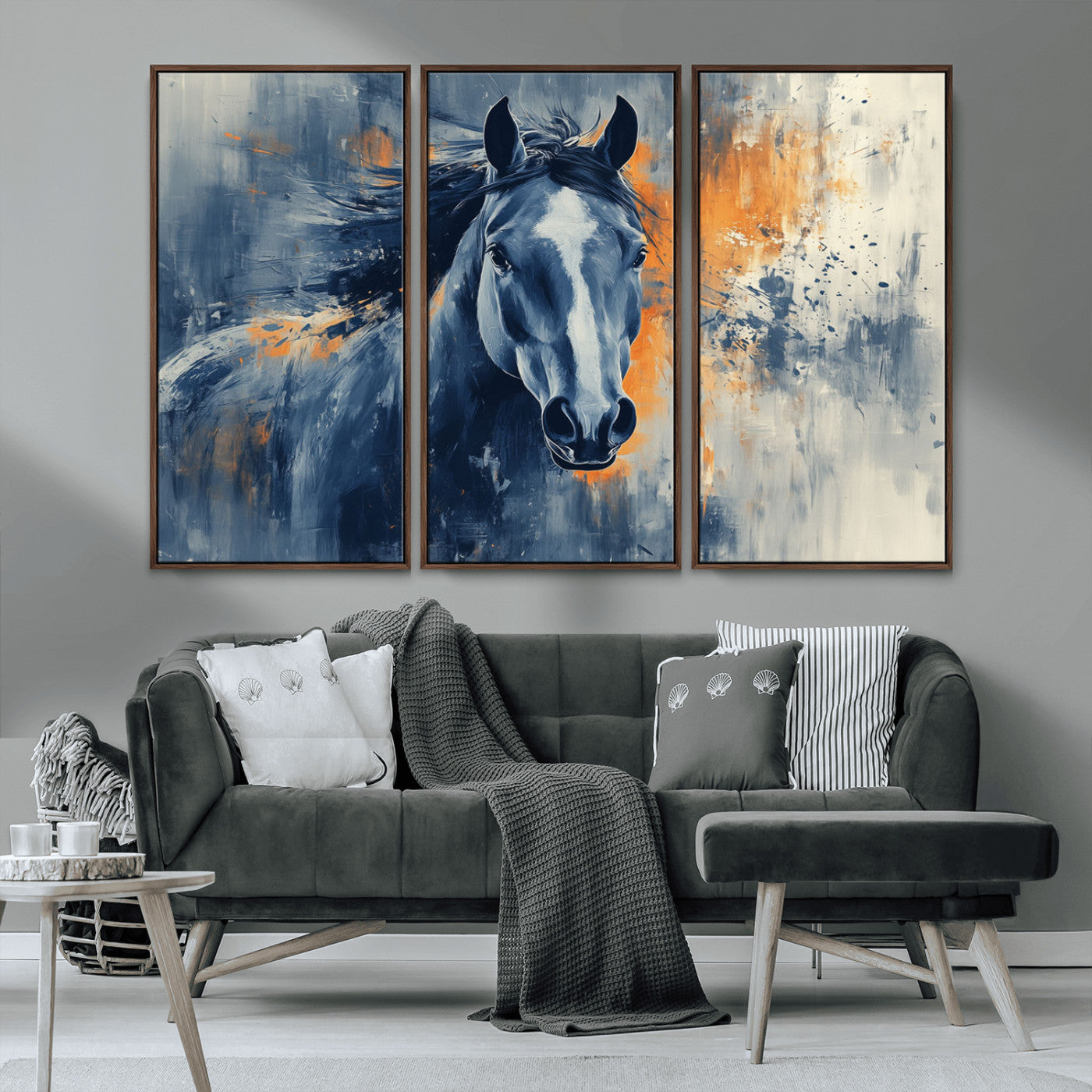 MGV-FC-48X32-3P - Abstract Blue Horse Wall Art Print Canvas | Horse Wall Art Print | Western Decor for Farmhouse |