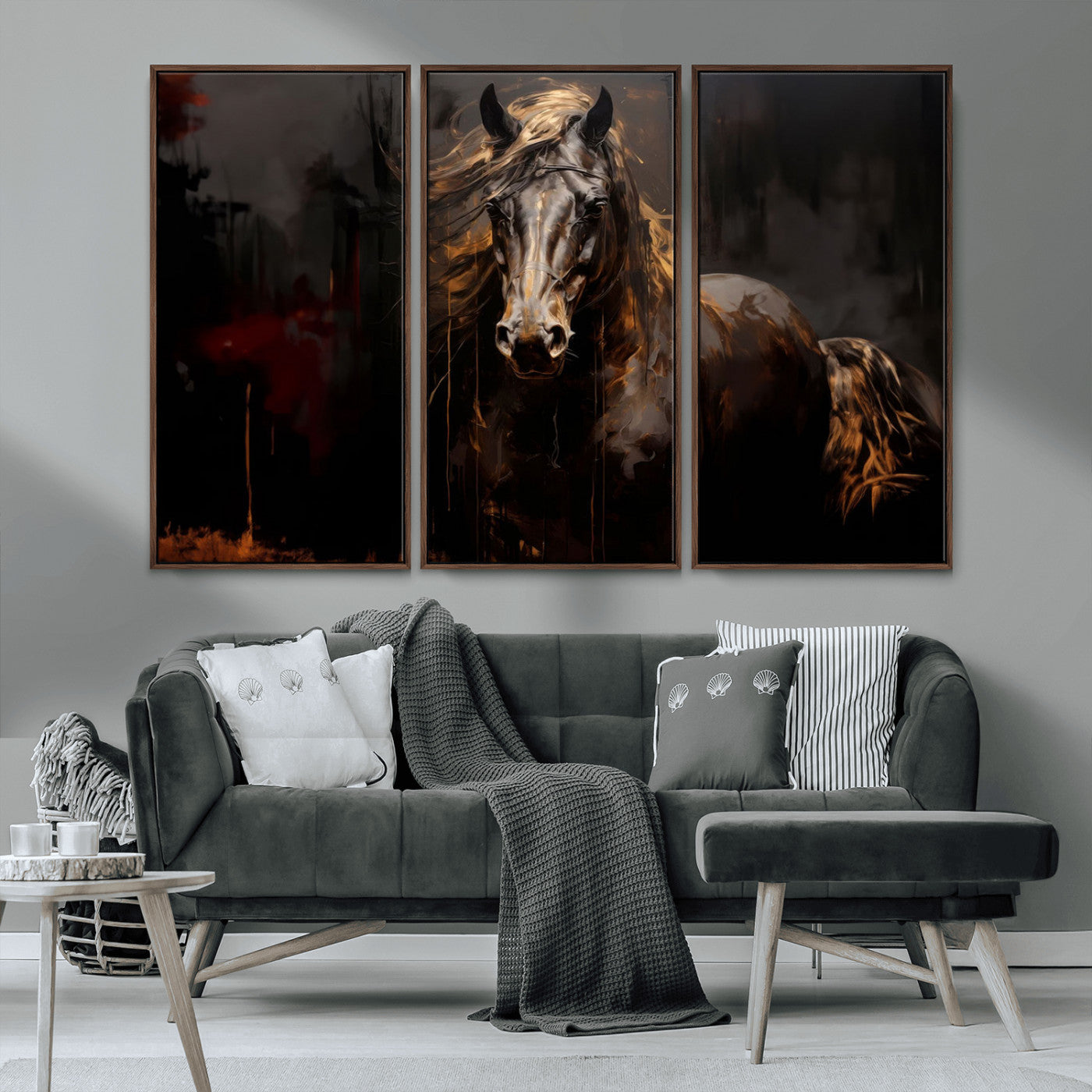 MGV-FC-48X32-3P - Abstract Black Horse Canvas Print for Farmhouse Wall Art | Abstract Equine Wall Art | Western Decor