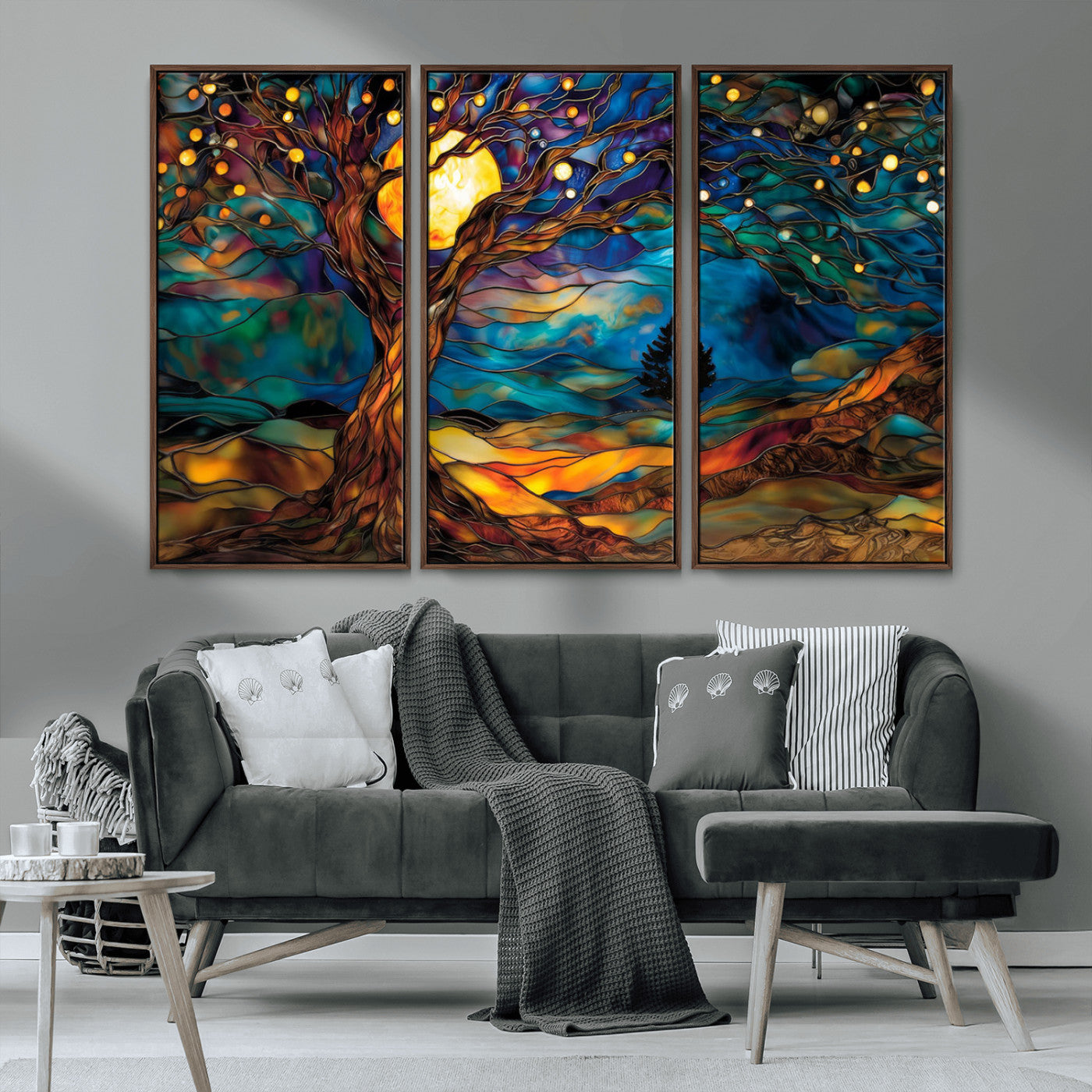 MGV-FC-48X32-3P - Tree of Life Wall Art - Yggdrasil Tree of Life Canvas Print - Vibrant Moonlit Tree Wall Art,  Tree