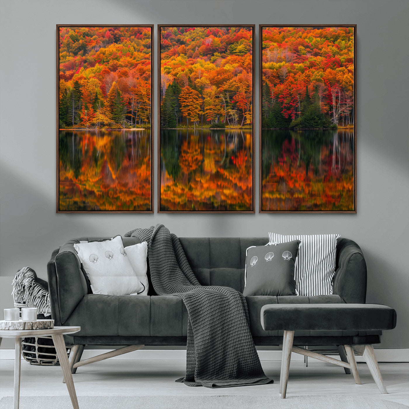MGV-FC-48X32-3P - Fall Foliage Wall Art - Autumn Reflection Canvas Print, Stunning Fall Foliage Wall Art, Serene Lake