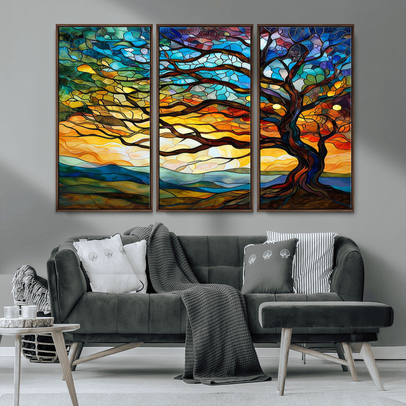 MGV-FC-48X32-3P - Vibrant Mosaic Tree of Life Wall Art | Stained Glass Style Canvas Print | Ready to Hang Artistic