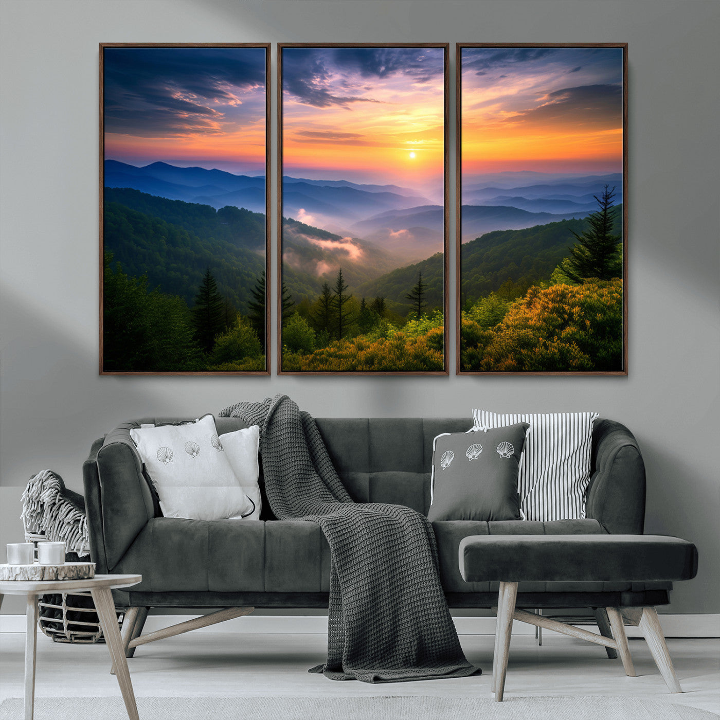 MGV-FC-48X32-3P - Majestic Mountain Sunrise Print | Landscape Wall Art | Canvas Print Ready to Hang | Farmhouse Wall