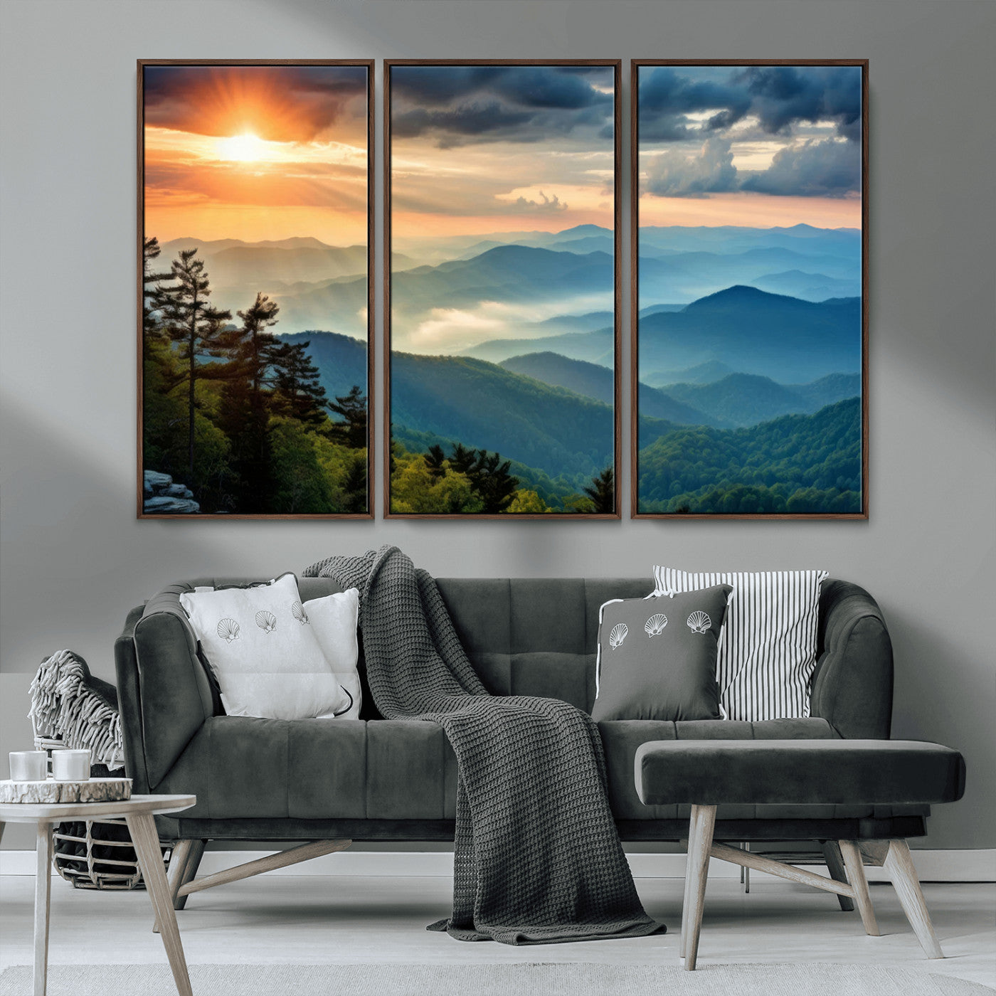 MGV-FC-48X32-3P - Sunrise Over Mountain Range Wall Art Canvas Print, Farmhouse Wall Decor, Cabin Wall Art