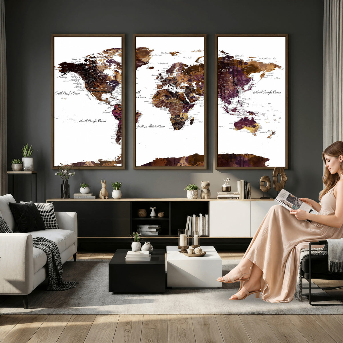50611-PAN-FL-20X10 - World Map Canvas Print | Detailed Map of the World Wall Art