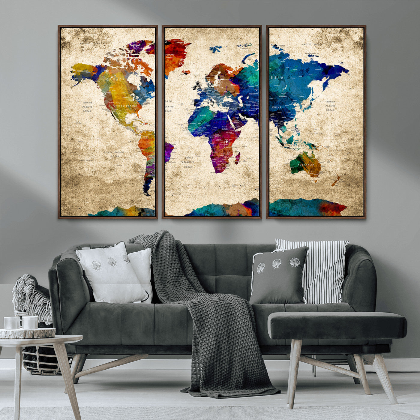 MGV-FC-48X32-3P - Push Pin World Map Canvas Print – Framed Wall Art for Couples to Track Their Travels – Anniversary