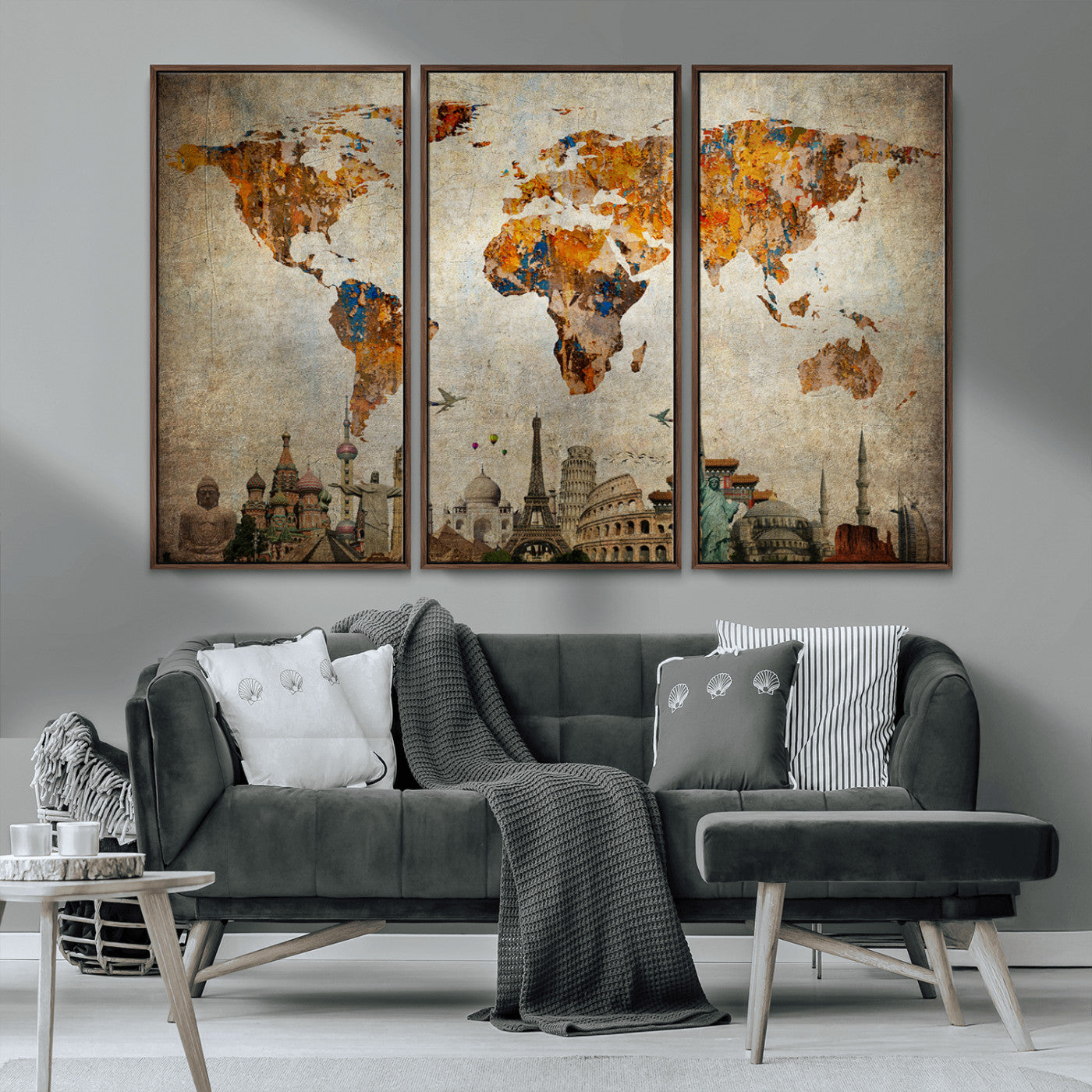 MGV-FC-48X32-3P - Push Pin World Map Canvas Print – Framed Wall Art for Couples to Track Their Travels – Anniversary
