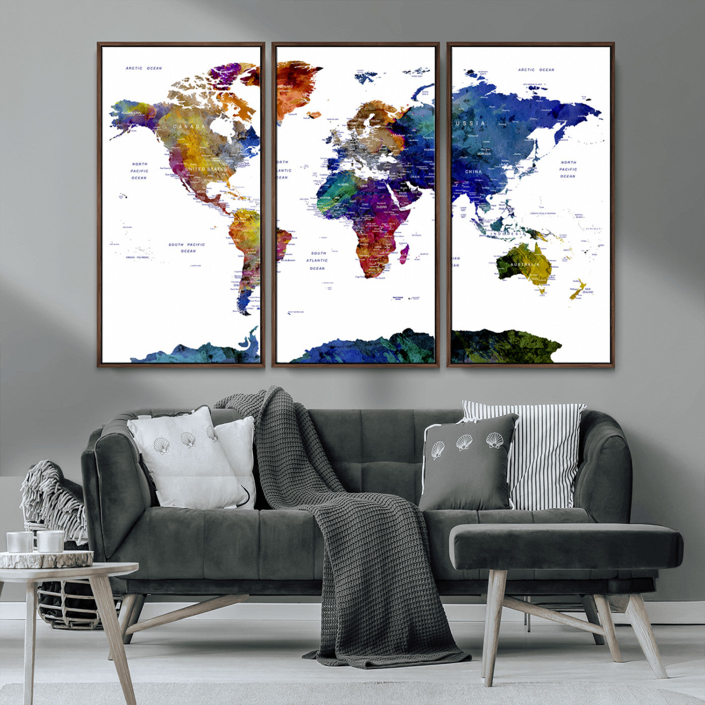 MGV-FC-48X32-3P - Push Pin World Map Canvas Print – Framed Wall Art for Couples to Track Their Travels – Anniversary