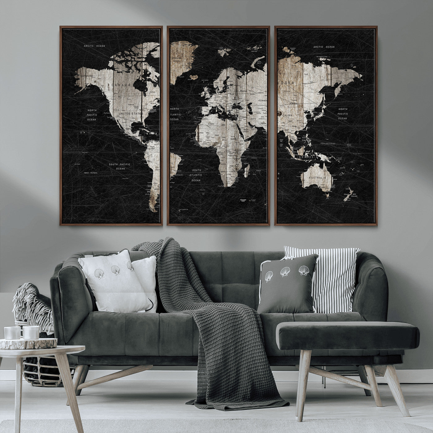 MGV-FC-48X32-3P - Push Pin World Map Canvas Print – Framed Wall Art for Couples to Track Their Travels – Anniversary