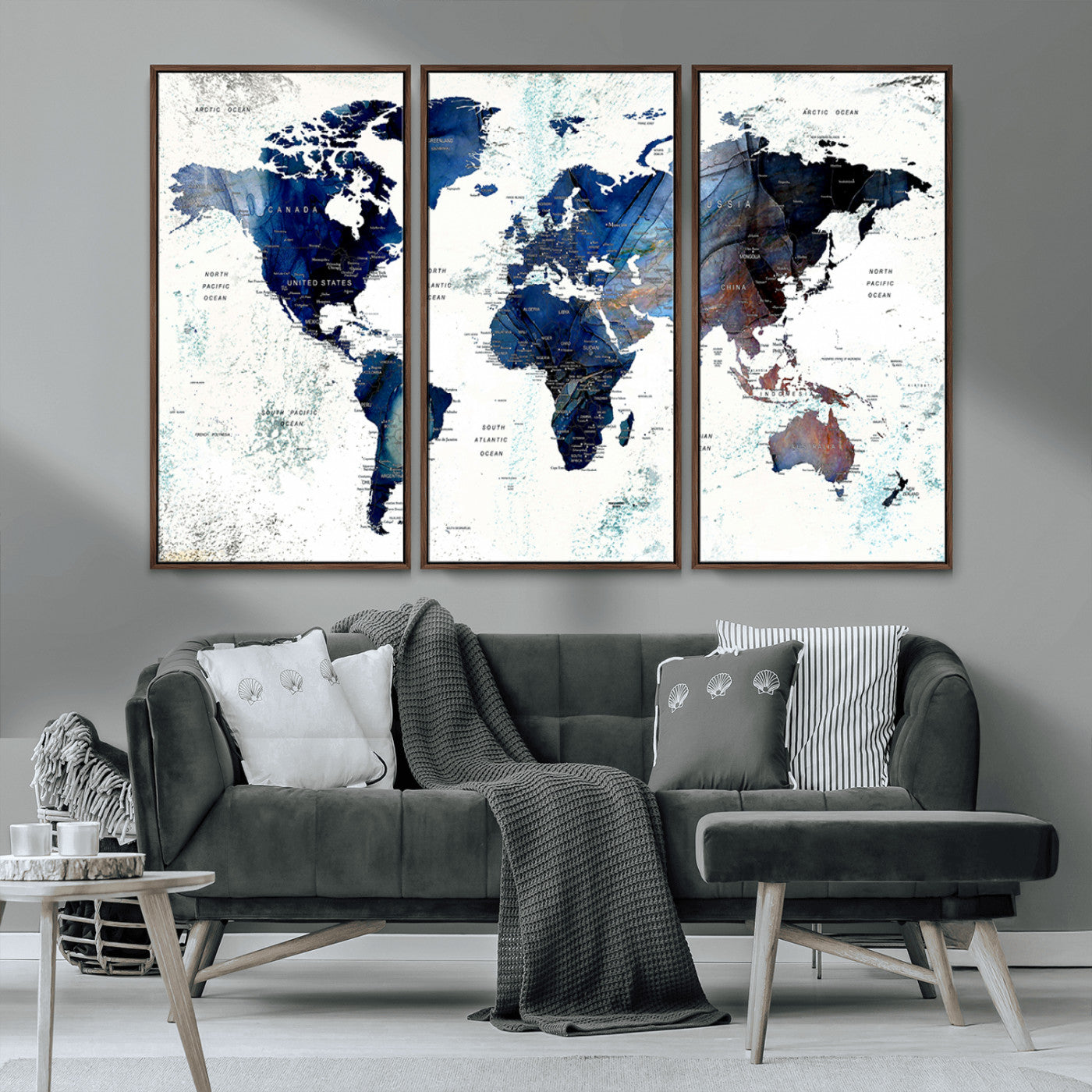 MGV-FC-48X32-3P - Push Pin World Map Canvas Print – Framed Wall Art for Couples to Track Their Travels – Anniversary