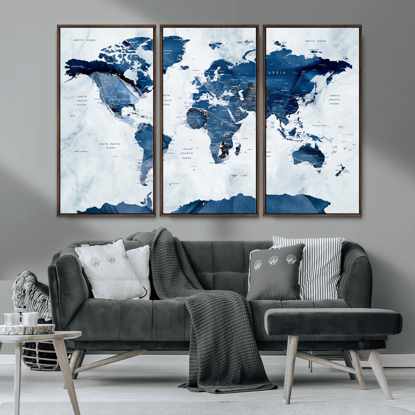 MGV-FC-48X32-3P - Push Pin World Map Canvas Print – Framed Wall Art for Couples to Track Their Travels – Anniversary
