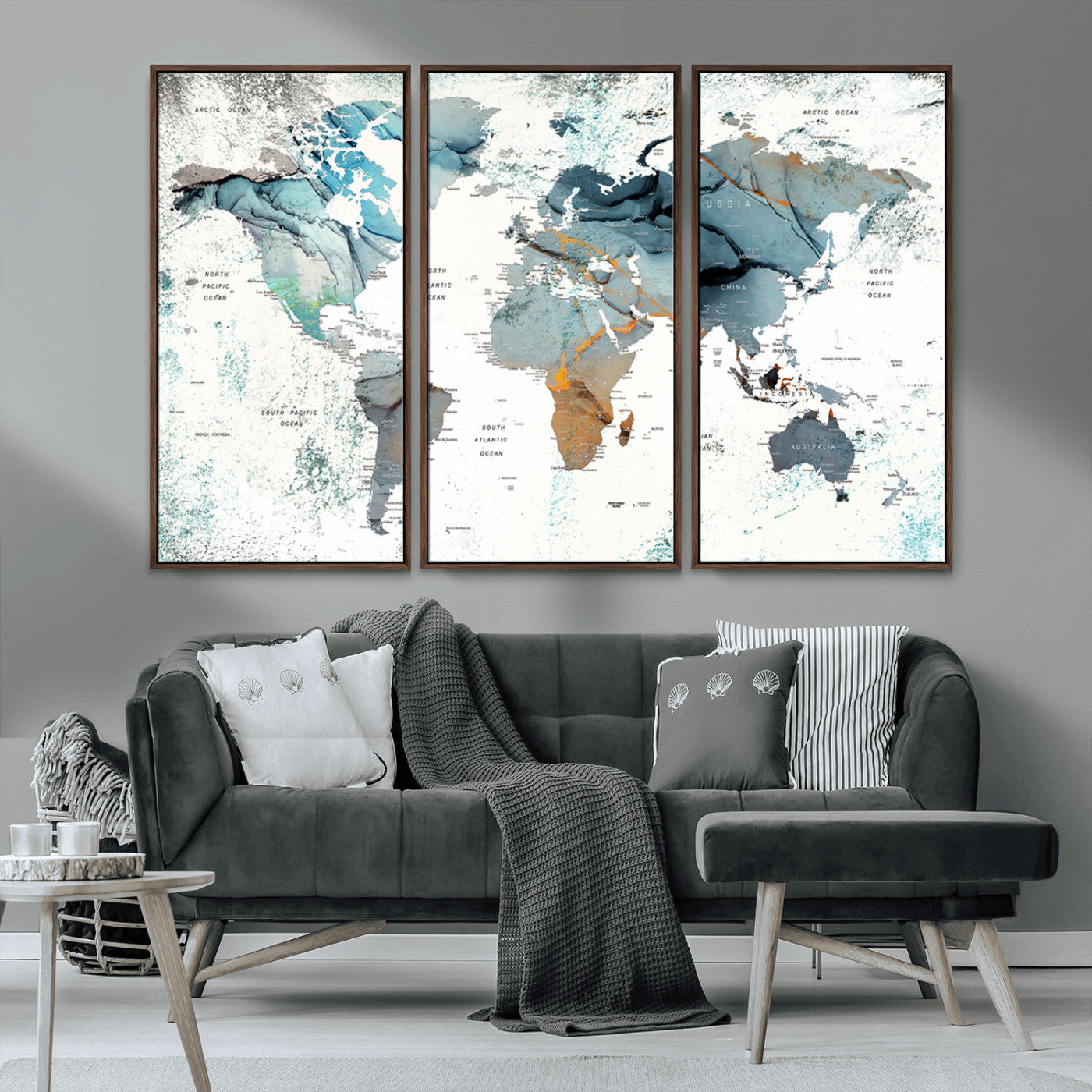 MGV-FC-48X32-3P - Push Pin World Map Canvas Print – Framed Wall Art for Couples to Track Their Travels – Anniversary