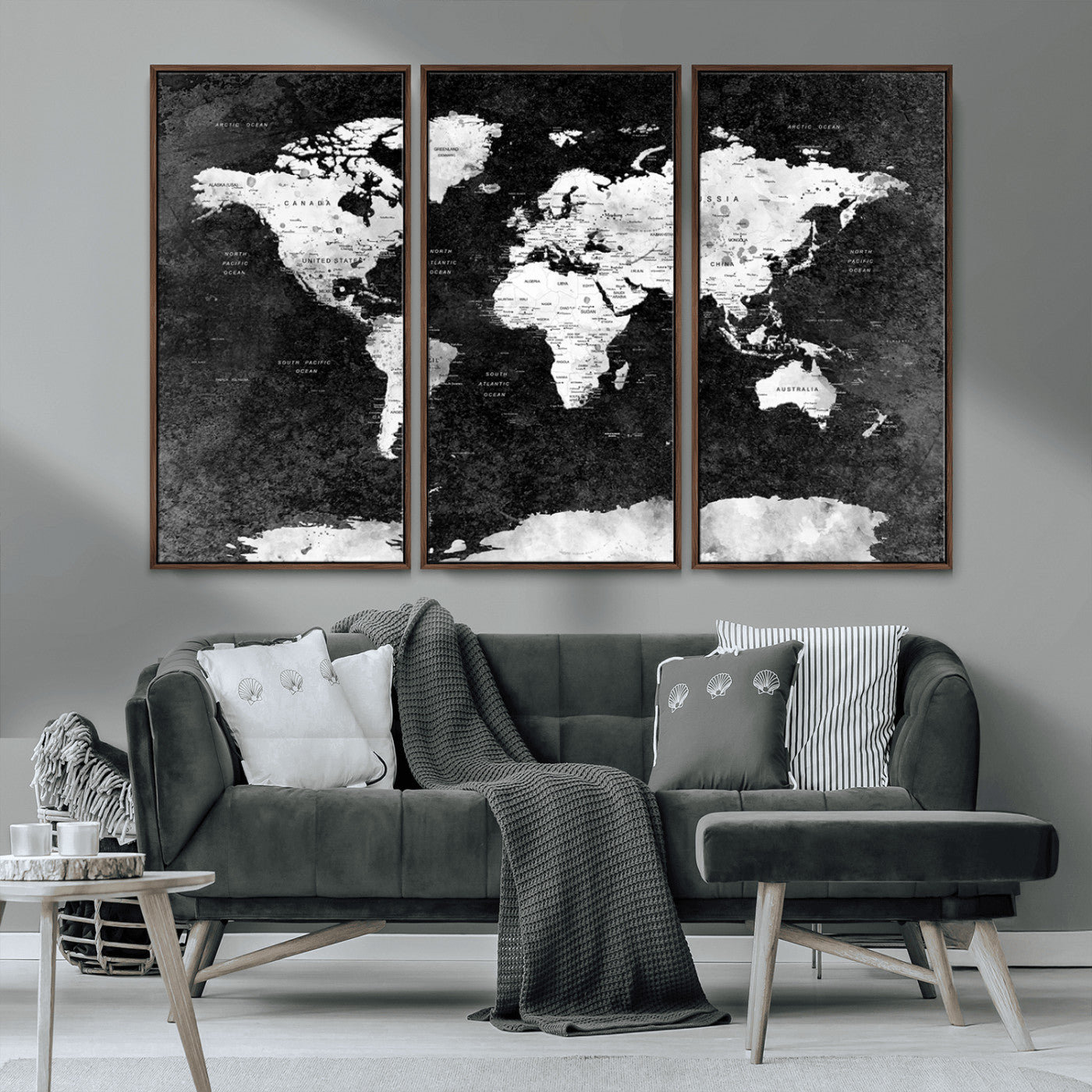 MGV-FC-48X32-3P - Push Pin World Map Canvas Print – Framed Wall Art for Couples to Track Their Travels – Anniversary