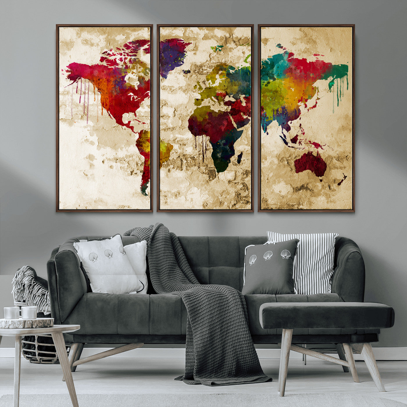 MGV-FC-48X32-3P - Push Pin World Map Canvas Print – Framed Wall Art for Couples to Track Their Travels – Anniversary