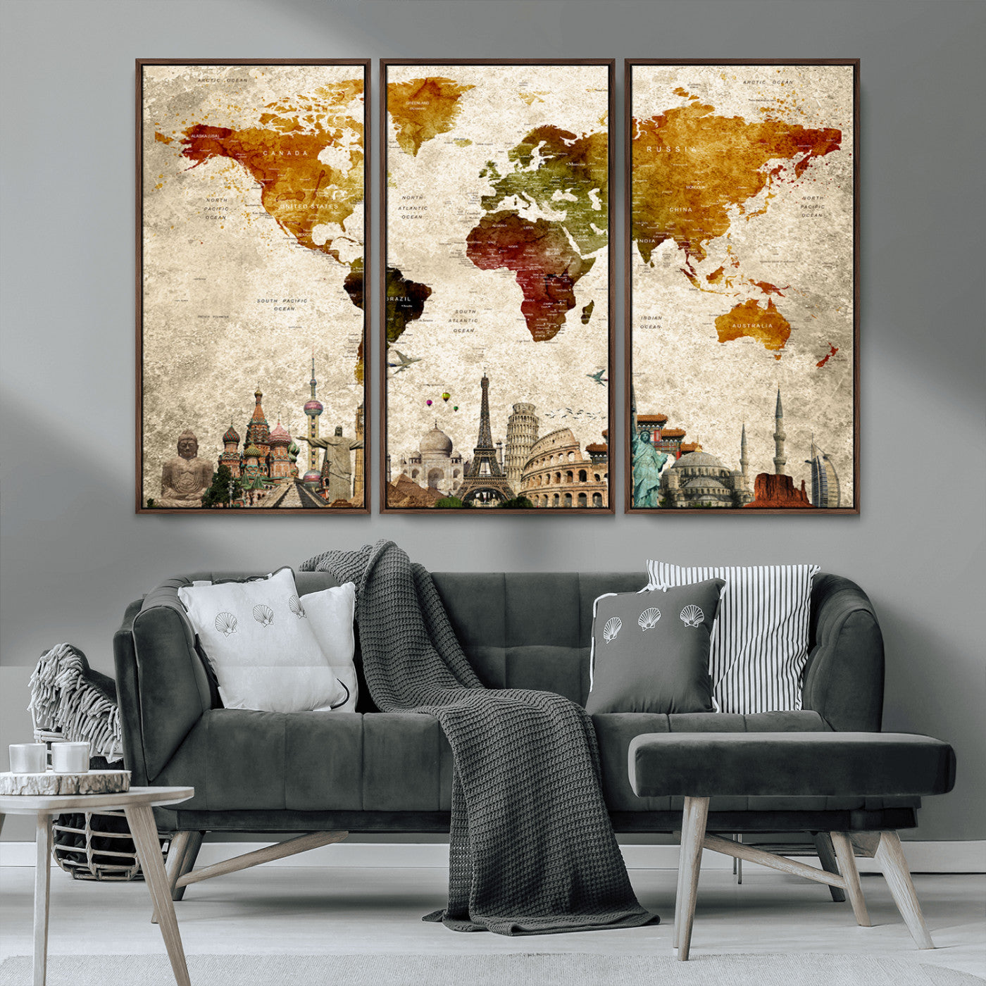 MGV-FC-48X32-3P - Push Pin World Map Canvas Print – Framed Wall Art for Couples to Track Their Travels – Anniversary