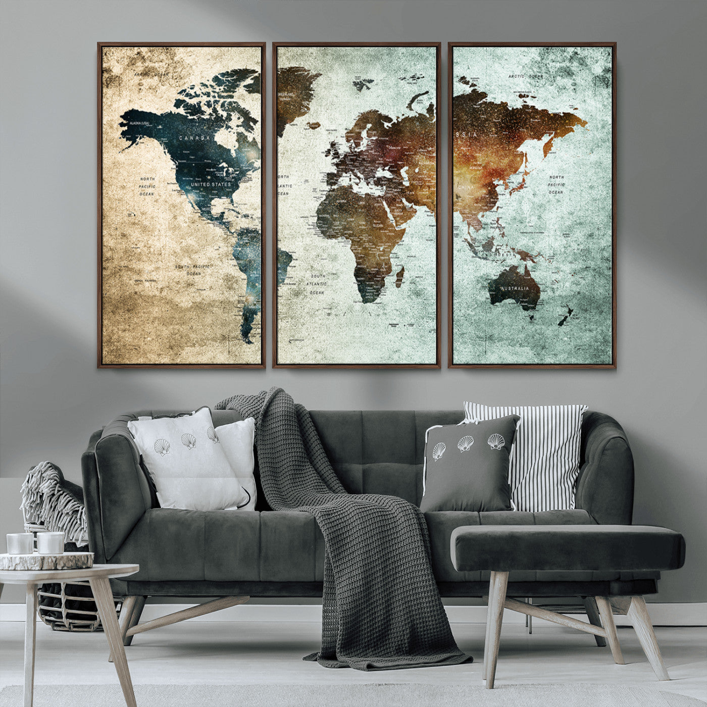 MGV-FC-48X32-3P - Push Pin World Map Canvas Print – Framed Wall Art for Couples to Track Their Travels – Anniversary