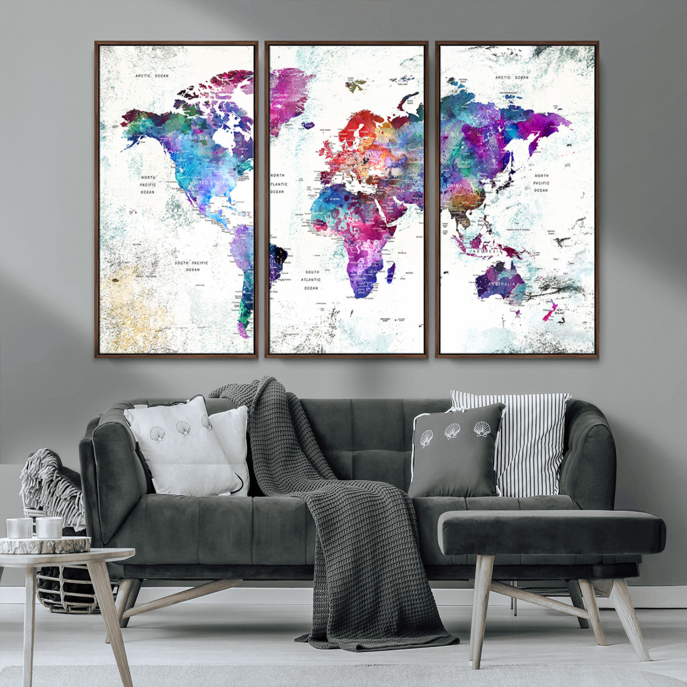 MGV-FC-48X32-3P - Push Pin World Map Canvas Print – Framed Wall Art for Couples to Track Their Travels – Anniversary