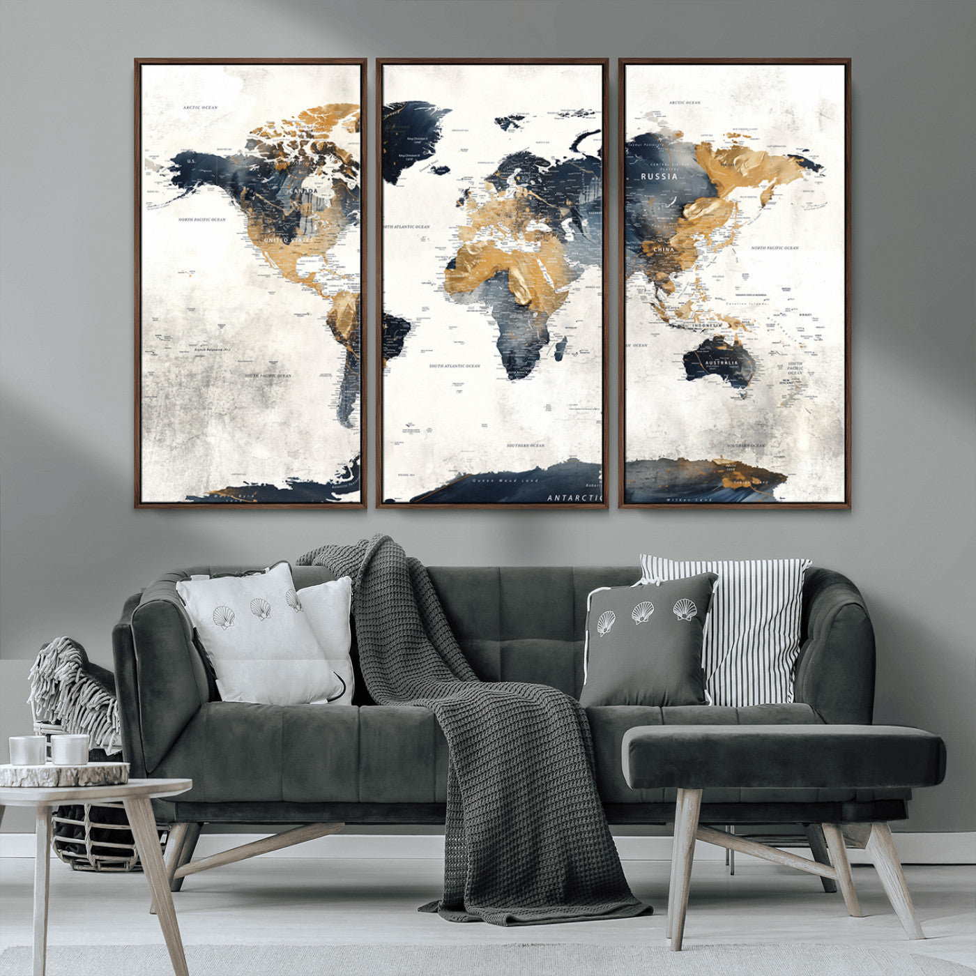 MGV-FC-48X32-3P - Push Pin World Map Canvas Print – Framed Wall Art for Couples to Track Their Travels – Anniversary