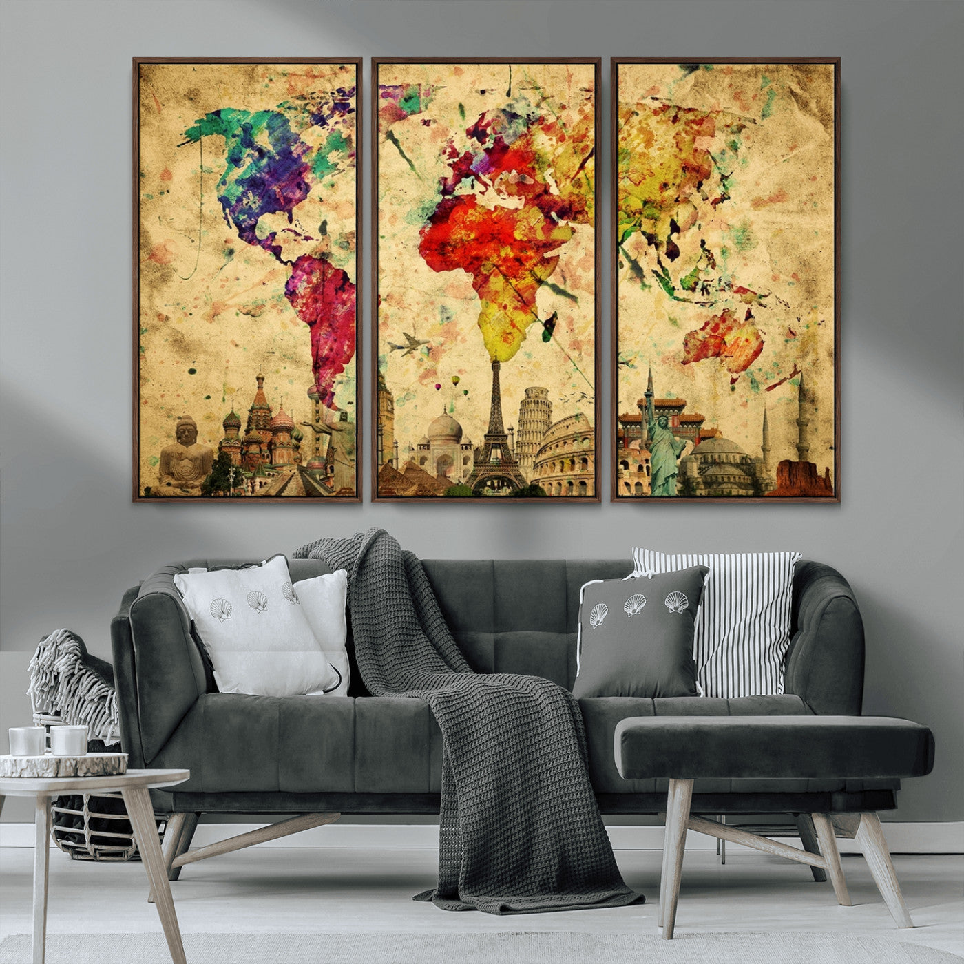 MGV-FC-48X32-3P - Colorful World Map Wall Art World Map Canvas Print