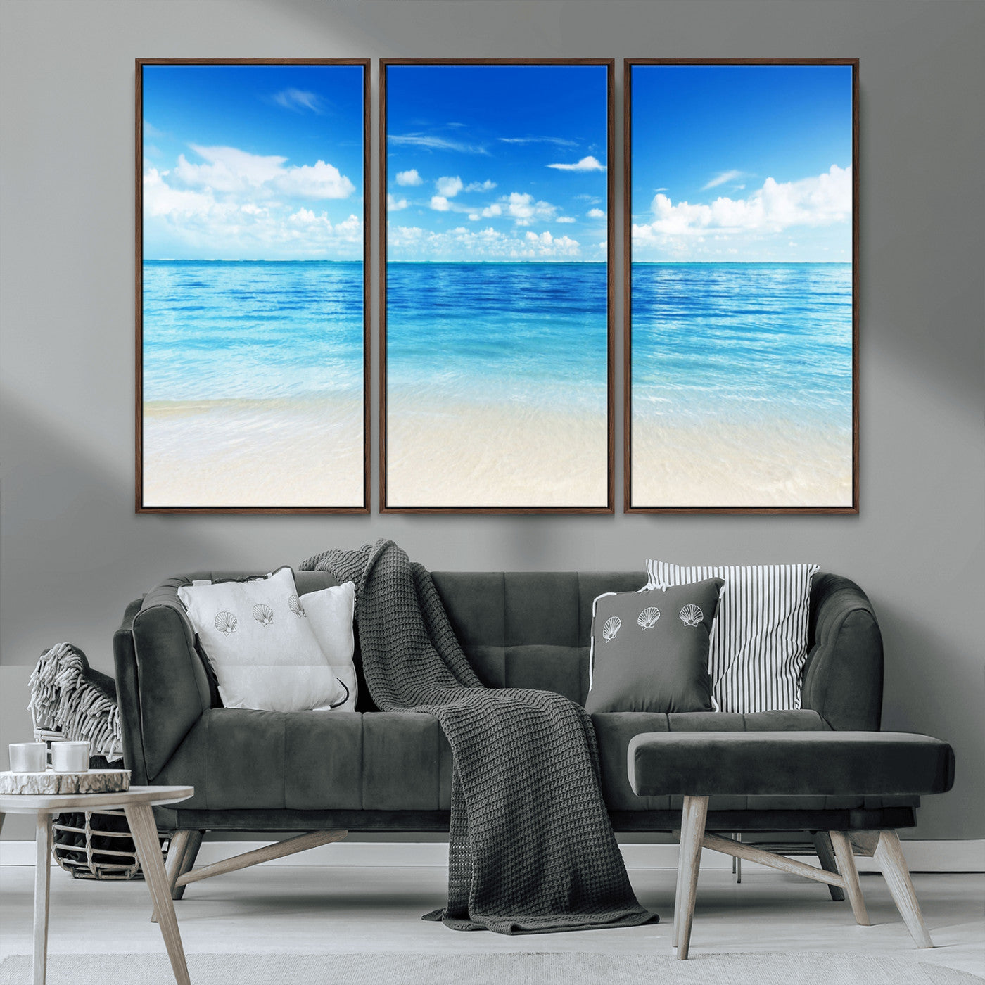 MGV-FC-48X32-3P - Beach Scene Canvas Wall Art Print – Tranquil Ocean Horizon and White Sand Beach Wall Decor for Home