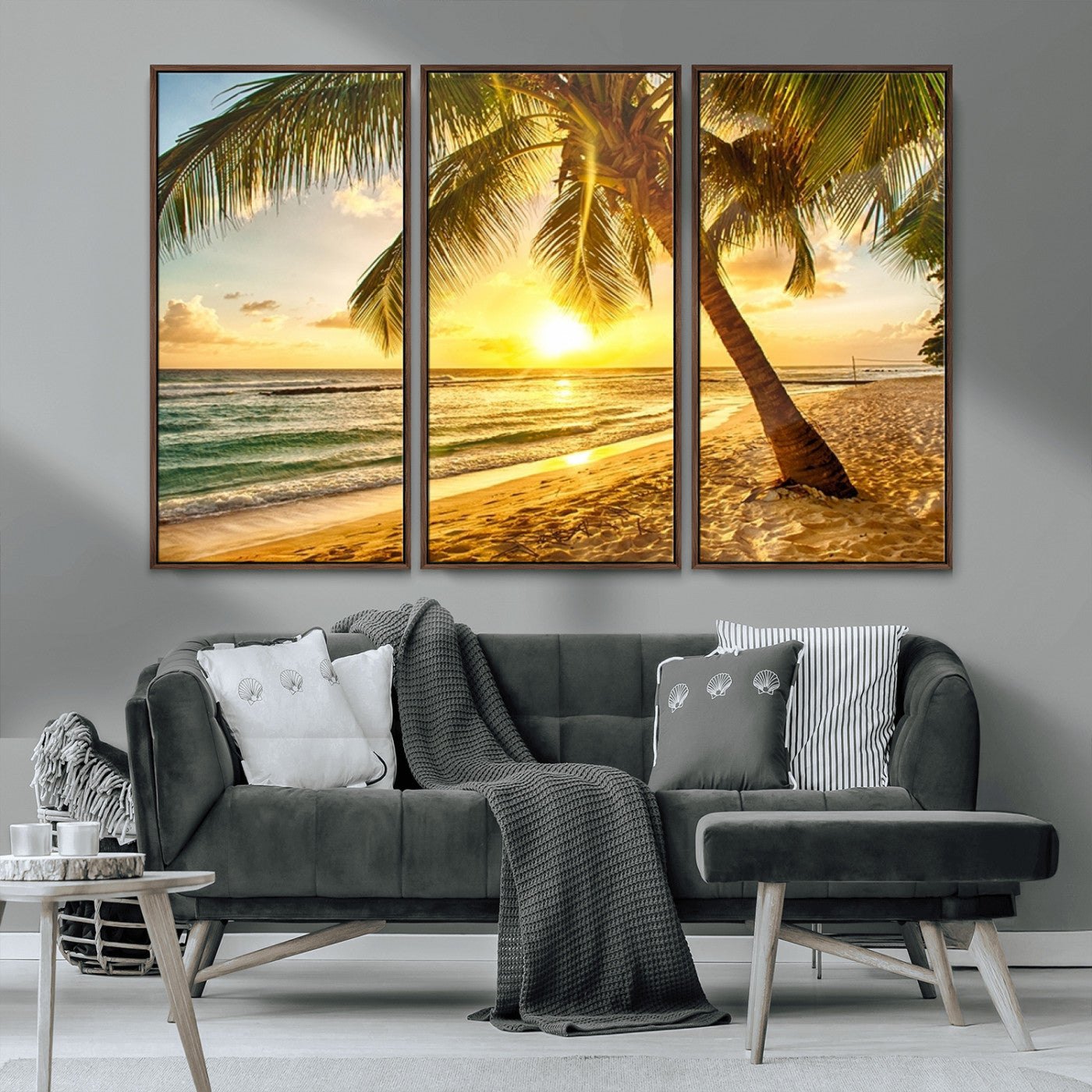 MGV-FC-48X32-3P - Beach Sunset Canvas Wall Art Print - Tropical Beach Canvas Wall Art Print – Vibrant Palm Trees and