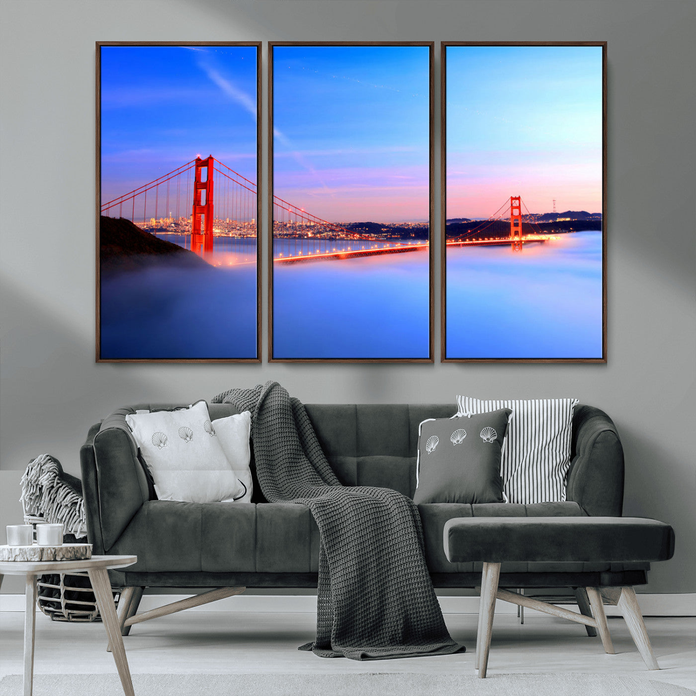 MGV-FC-48X32-3P - Golden Gate Bridge Wall Art Print, San Francisco Sunset Canvas Wall Art, Cityscape Canvas Print for