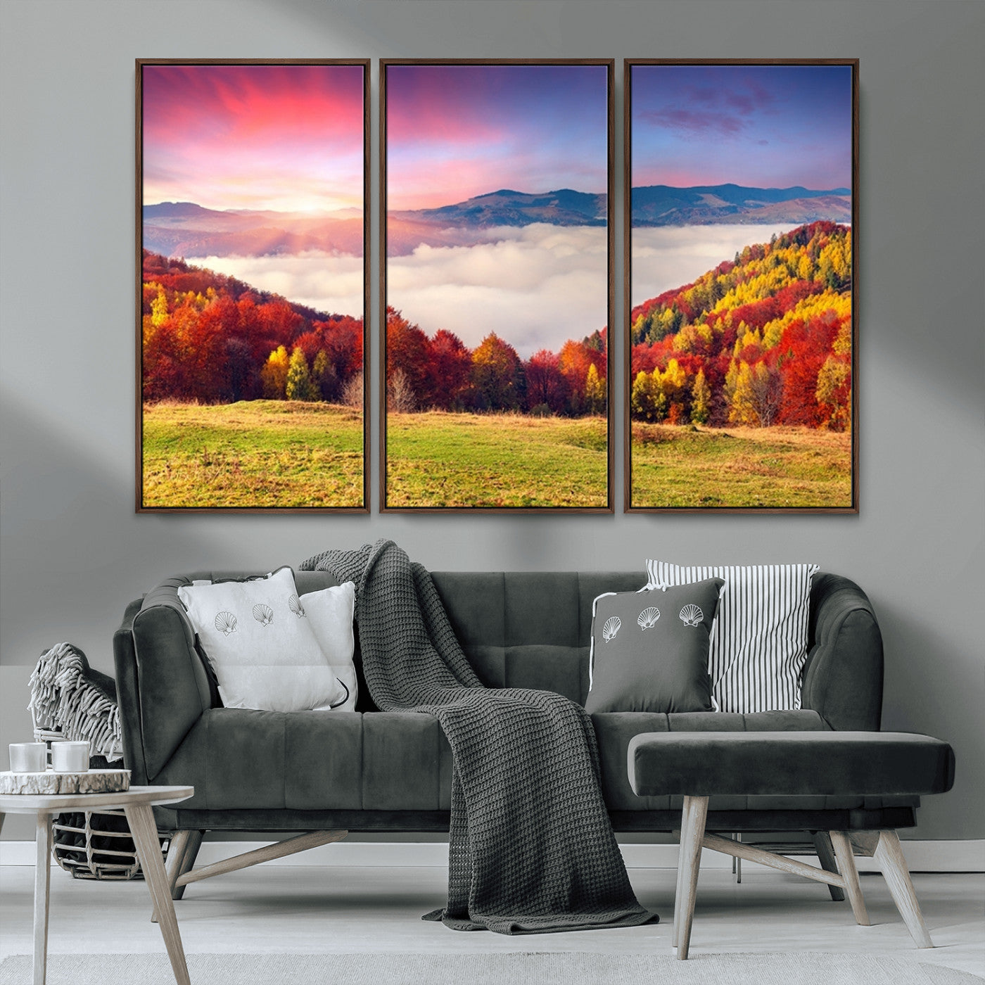 MGV-FC-48X32-3P - Autumn Mountain Foggy Landscape Wall Art Canvas Print | Beautiful Forest Canvas Print | Misty