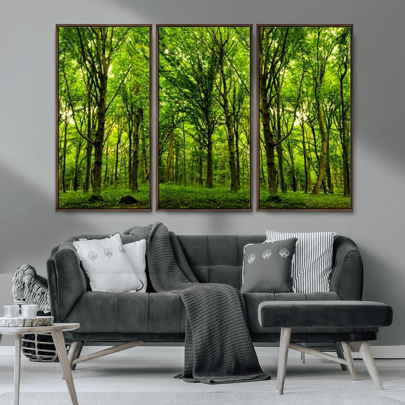 MGV-FC-48X32-3P - Lush Green Forest Canvas Print | 3-Panel Forest Wall Art | Nature Landscape for Living Room