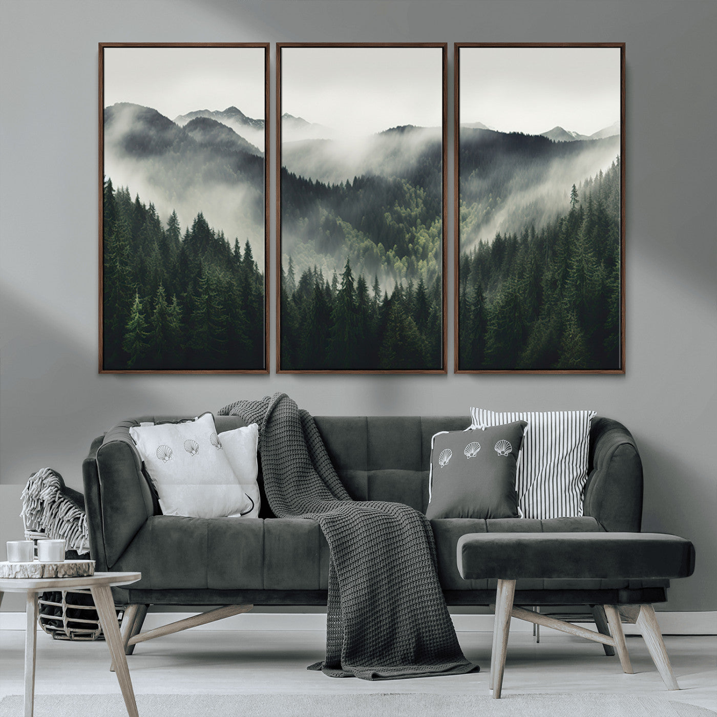 MGV-FC-48X32-3P - Misty Forest Canvas Print Wall Art Premium Canvas Print a Foggy and Serene Atmosphere