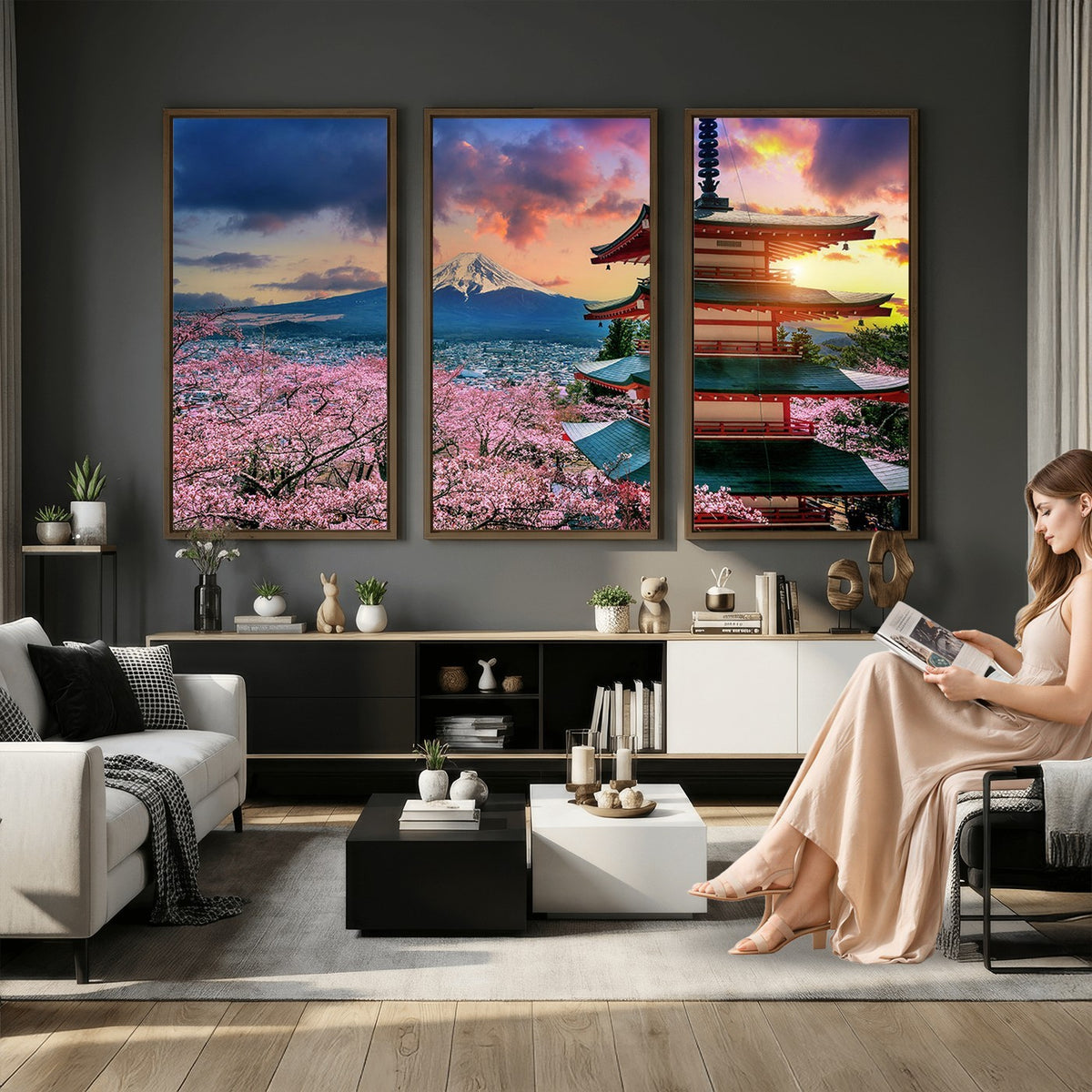 95987-MGV-CV-24X16 - Cherry Blossoms Canvas Print, Chureito Pagoda and Mount Fuji Wall Art