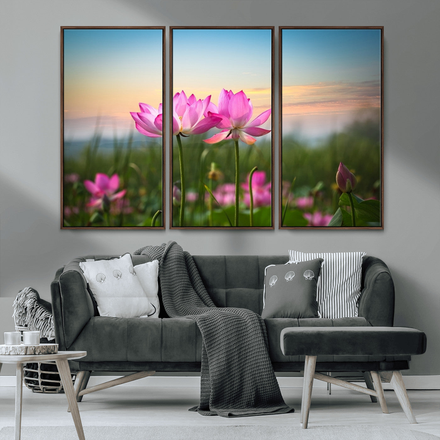 MGV-FC-48X32-3P - Pink Flower on the Mountain Canvas Print, Framed Pink Flower Canvas Wall Art
