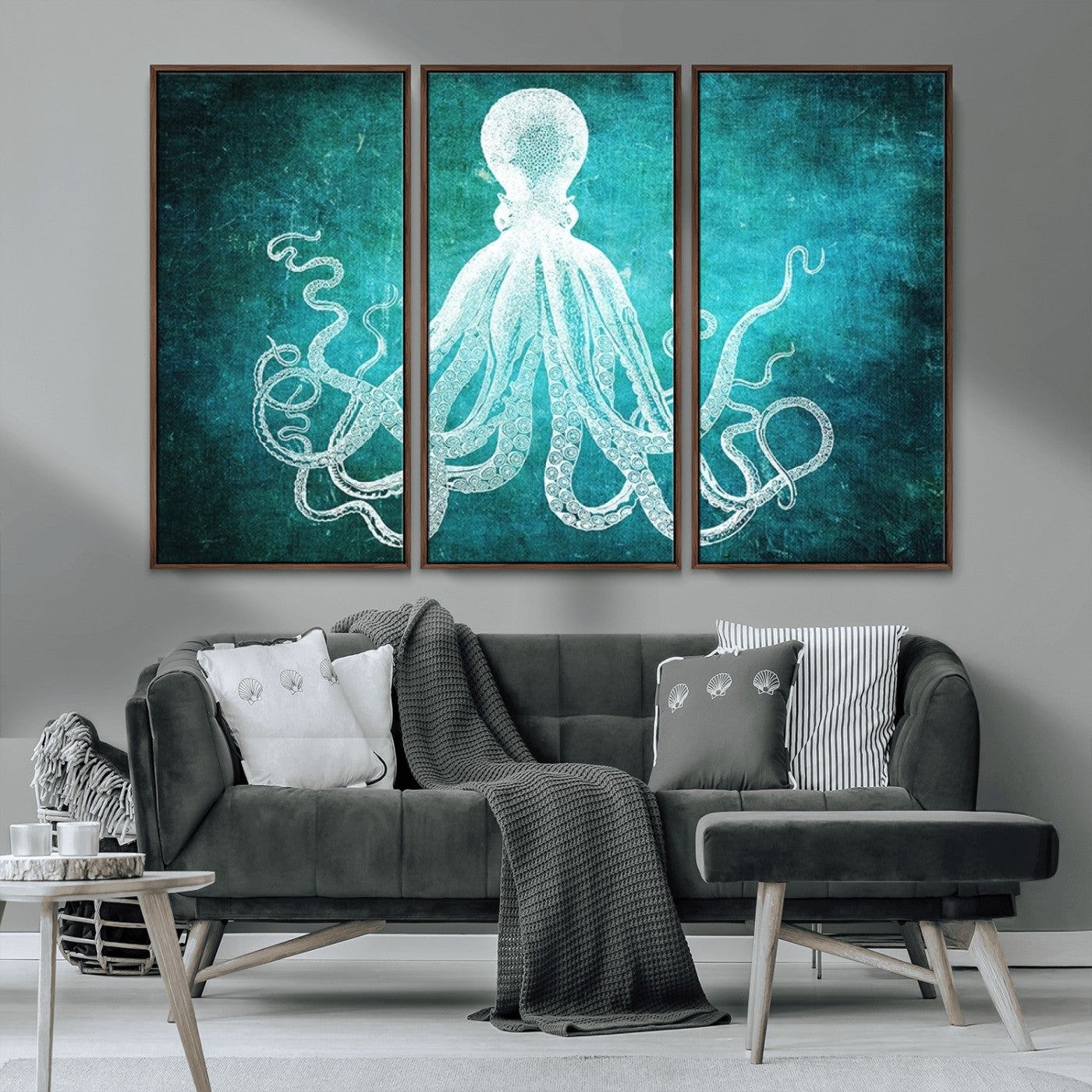 MGV-FC-48X32-3P - Green Octopus Abstract Wall Art Canvas Print