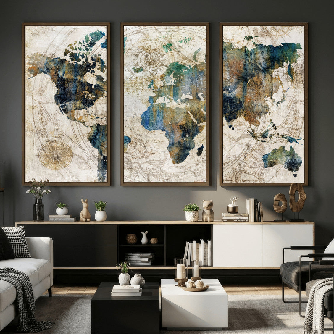36972-MGV-CV-36X24 - Grunge Abstract World Map Art Print Canvas Print for Office Decor