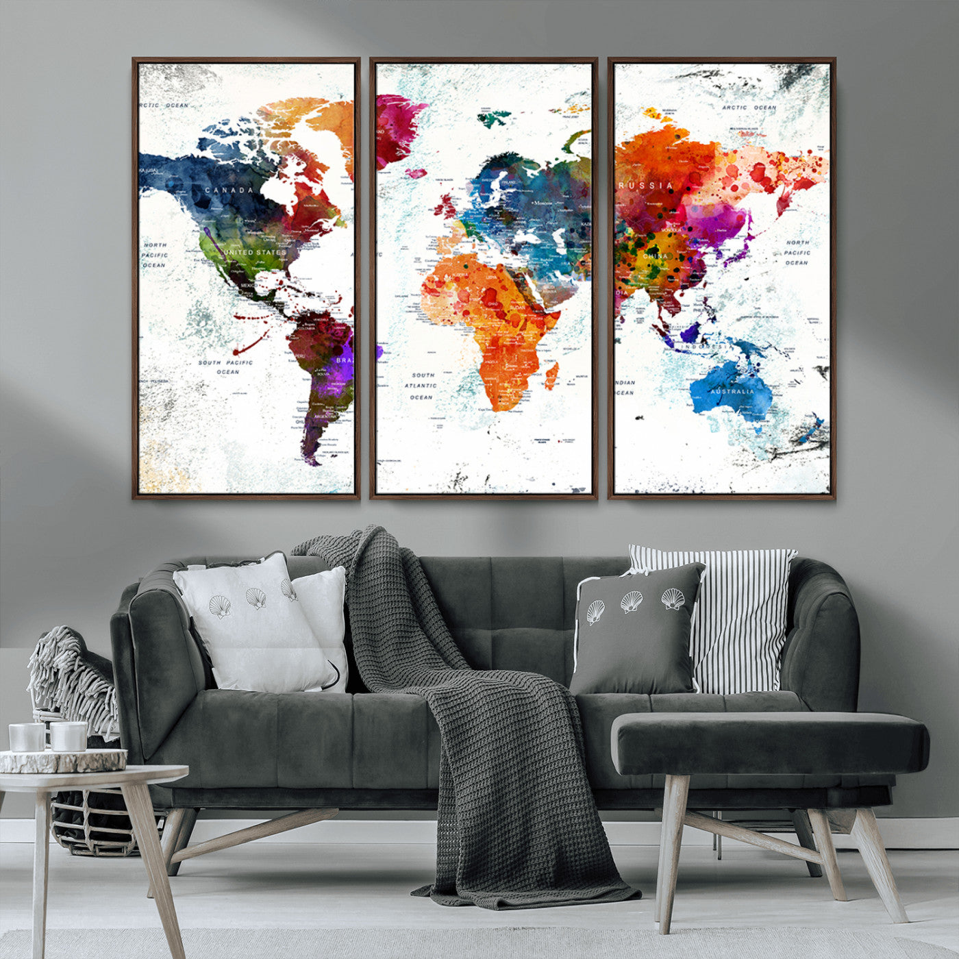 MGV-FC-48X32-3P - Push Pin World Map Canvas Print – Framed Wall Art for Couples to Track Their Travels – Anniversary