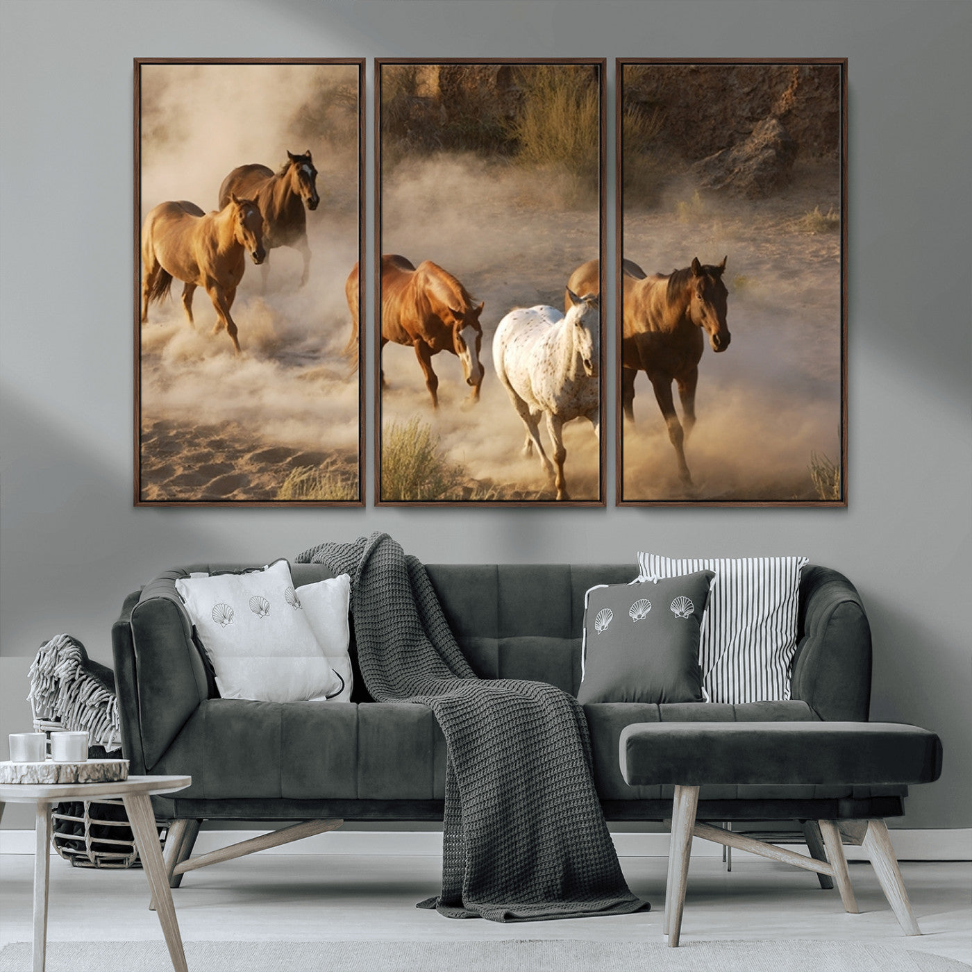 MGV-FC-48X32-3P - Large Wall Art 5 Horses Running on Sand Canvas Print