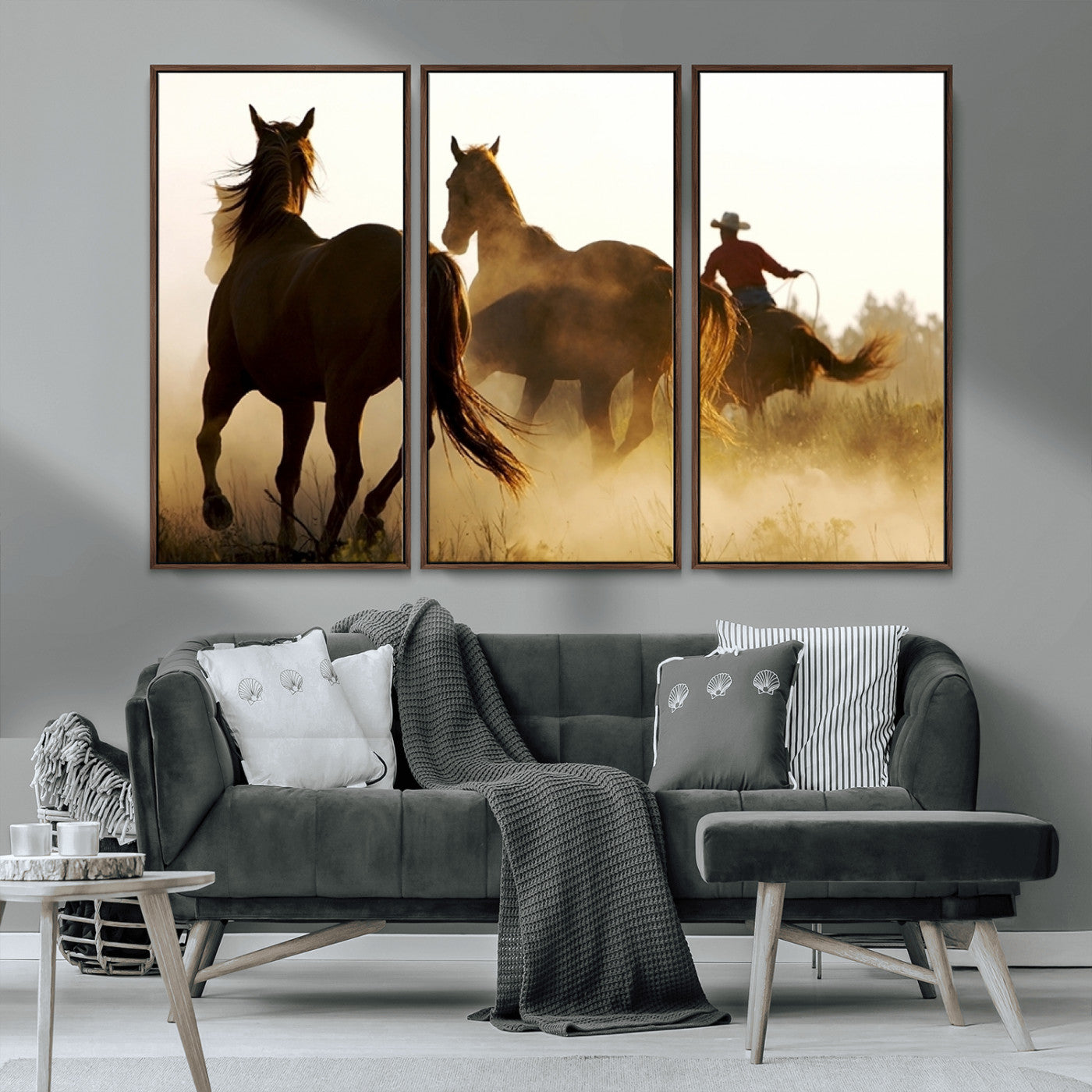 MGV-FC-48X32-3P - Horses and Cowboys Wall Art Canvas Print