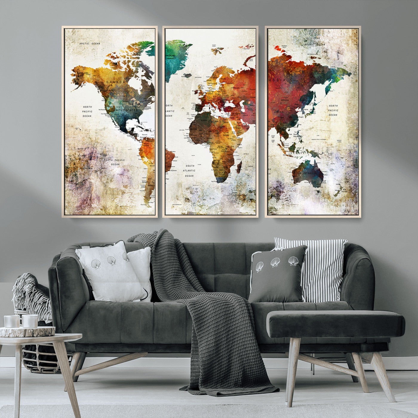 -Push Pin World Map Canvas Print – Framed Wall Art for Couples to Track Their Travels – Anniversary