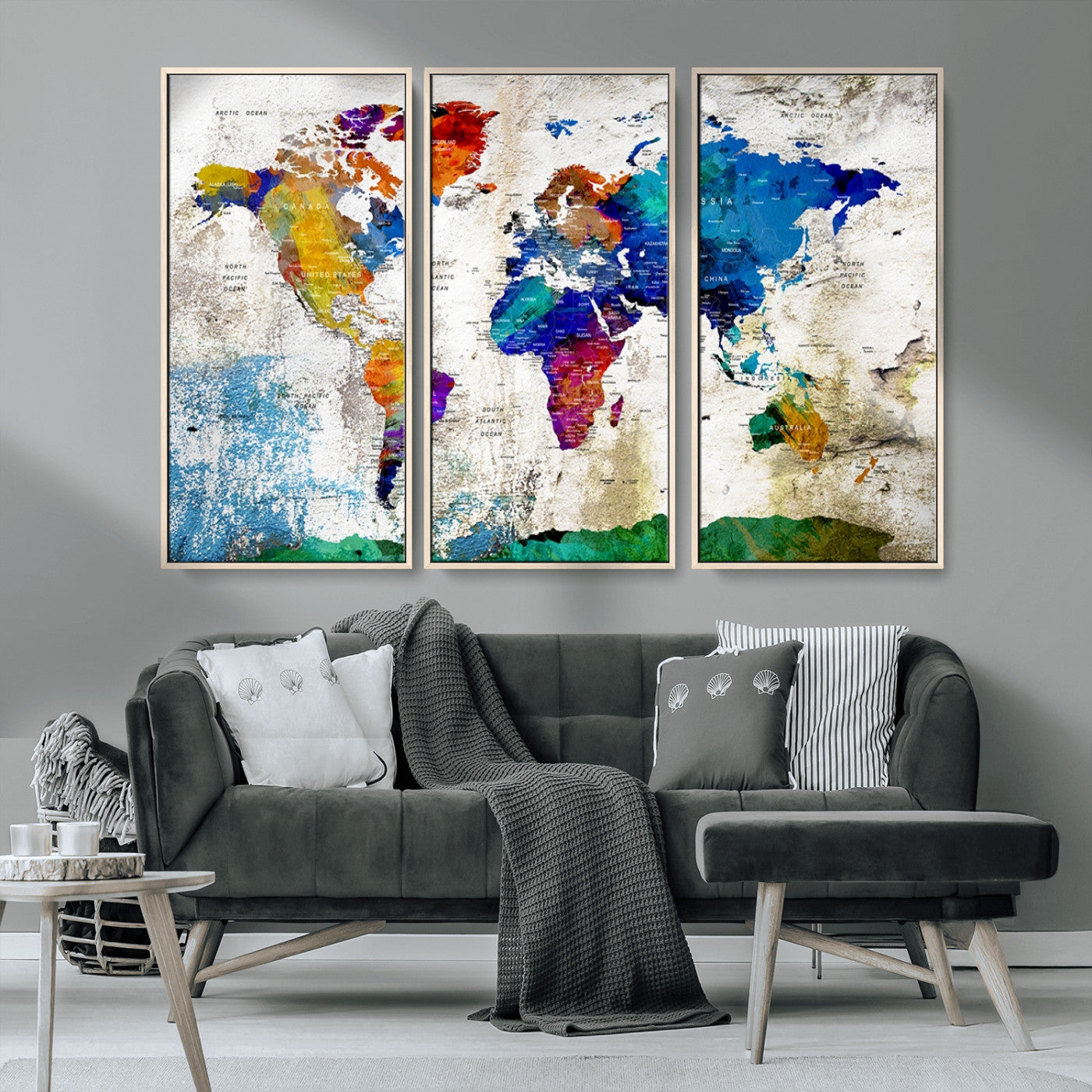 MGV-FC-48X32-3P - Push Pin World Map Canvas Print – Framed Wall Art for Couples to Track Their Travels – Anniversary