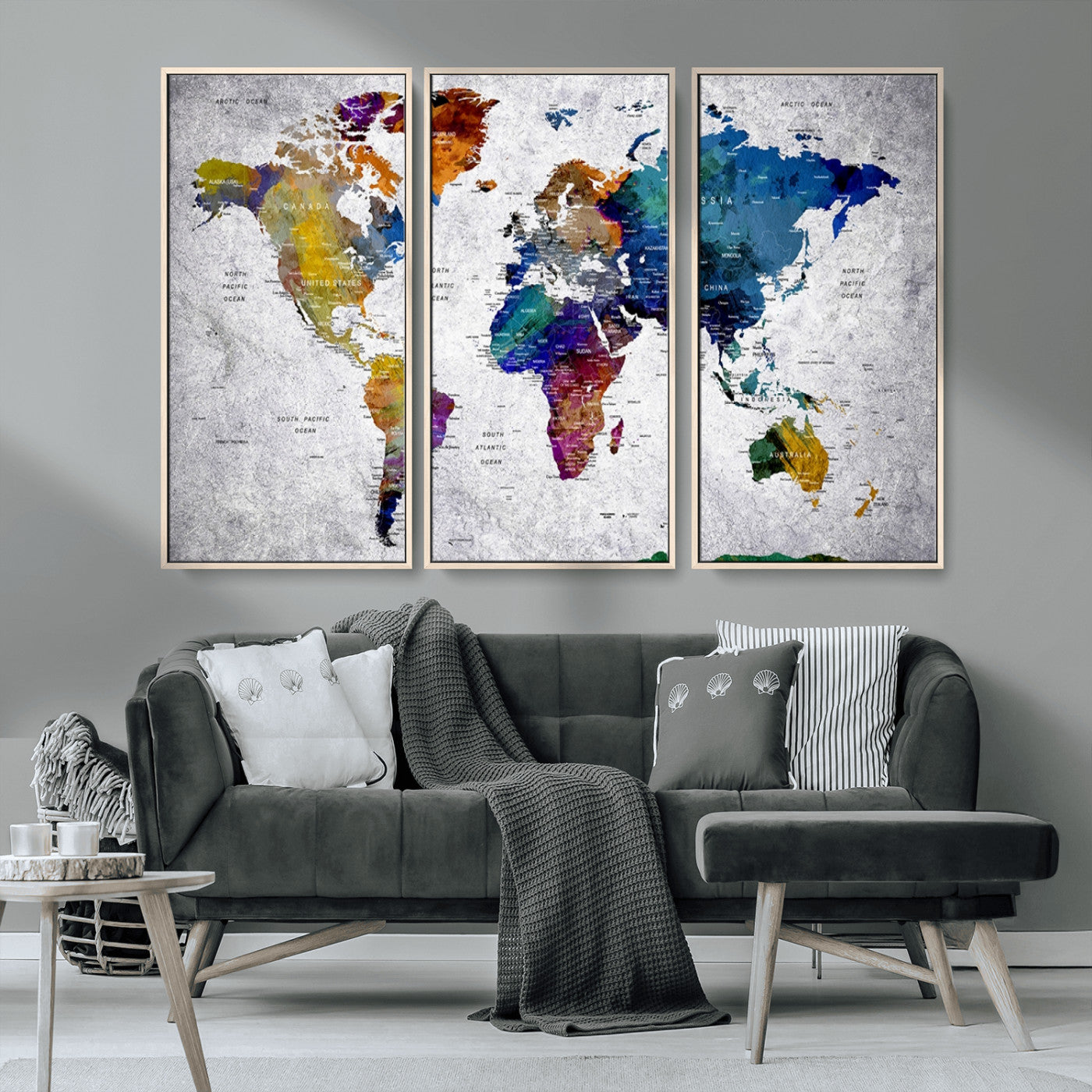 MGV-FC-48X32-3P - Push Pin World Map Canvas Print – Framed Wall Art for Couples to Track Their Travels – Anniversary