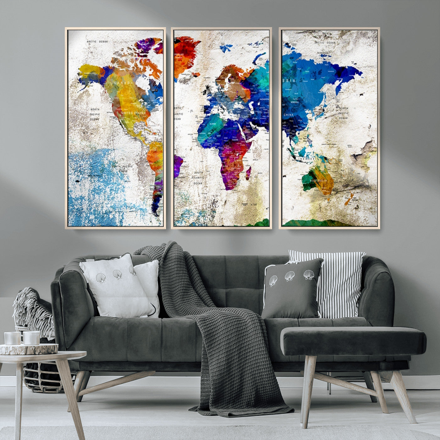 MGV-FC-48X32-3P - Push Pin World Map Canvas Print – Framed Wall Art for Couples to Track Their Travels – Anniversary