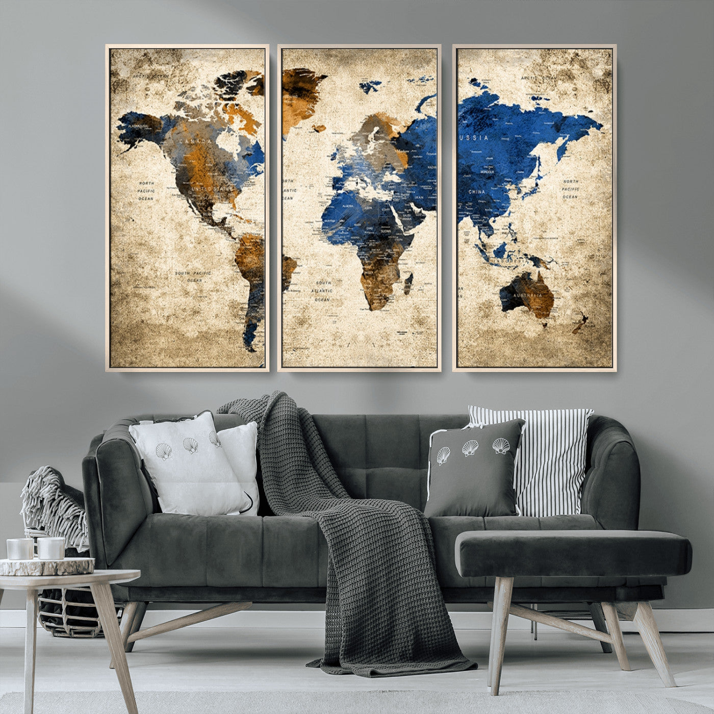 MGV-FC-48X32-3P - Push Pin World Map Canvas Print – Framed Wall Art for Couples to Track Their Travels – Anniversary