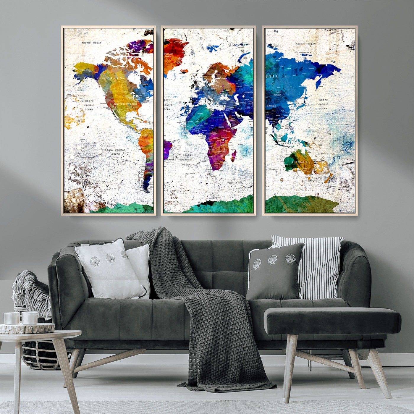 MGV-FC-48X32-3P - Push Pin World Map Canvas Print – Framed Wall Art for Couples to Track Their Travels – Anniversary