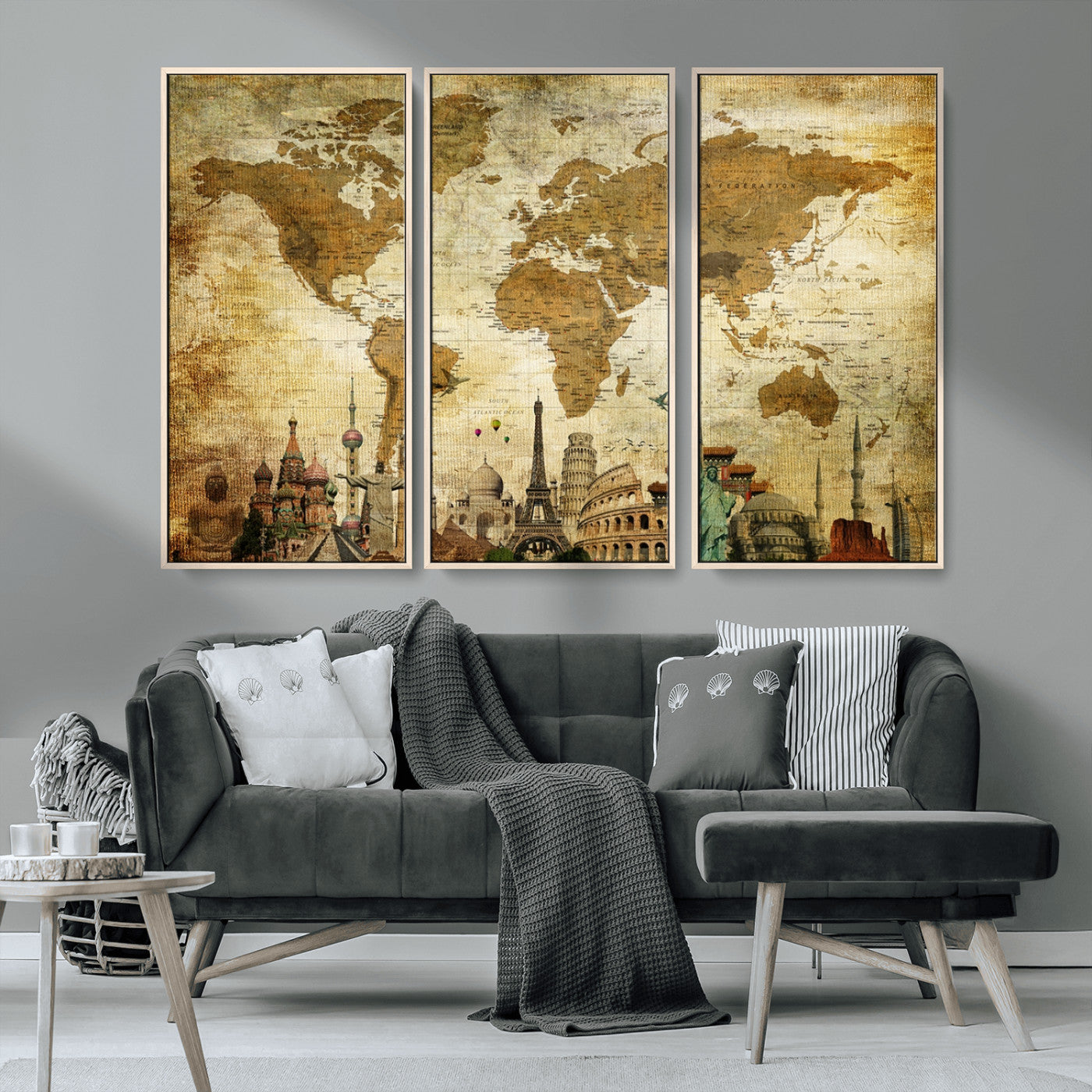 MGV-FC-48X32-3P - Push Pin World Map Canvas Print – Framed Wall Art for Couples to Track Their Travels – Anniversary