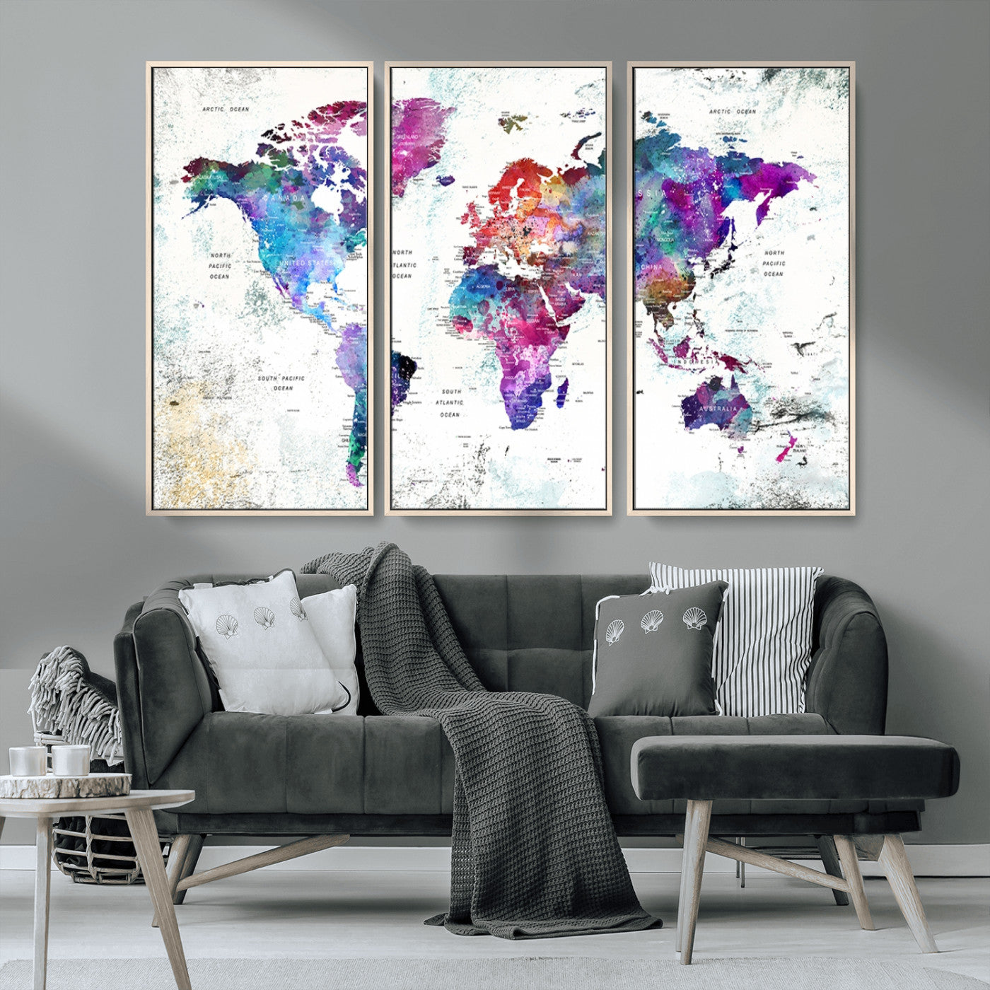 MGV-FC-48X32-3P - Push Pin World Map Canvas Print – Framed Wall Art for Couples to Track Their Travels – Anniversary