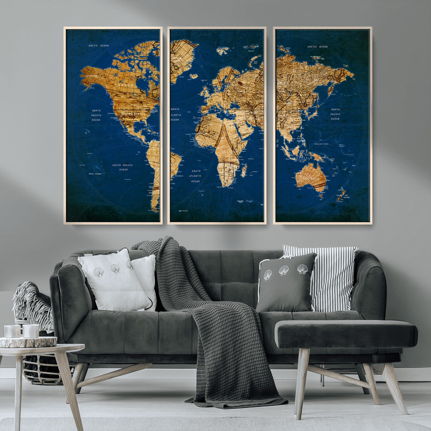 MGV-FC-48X32-3P - Push Pin World Map Canvas Print – Framed Wall Art for Couples to Track Their Travels – Anniversary