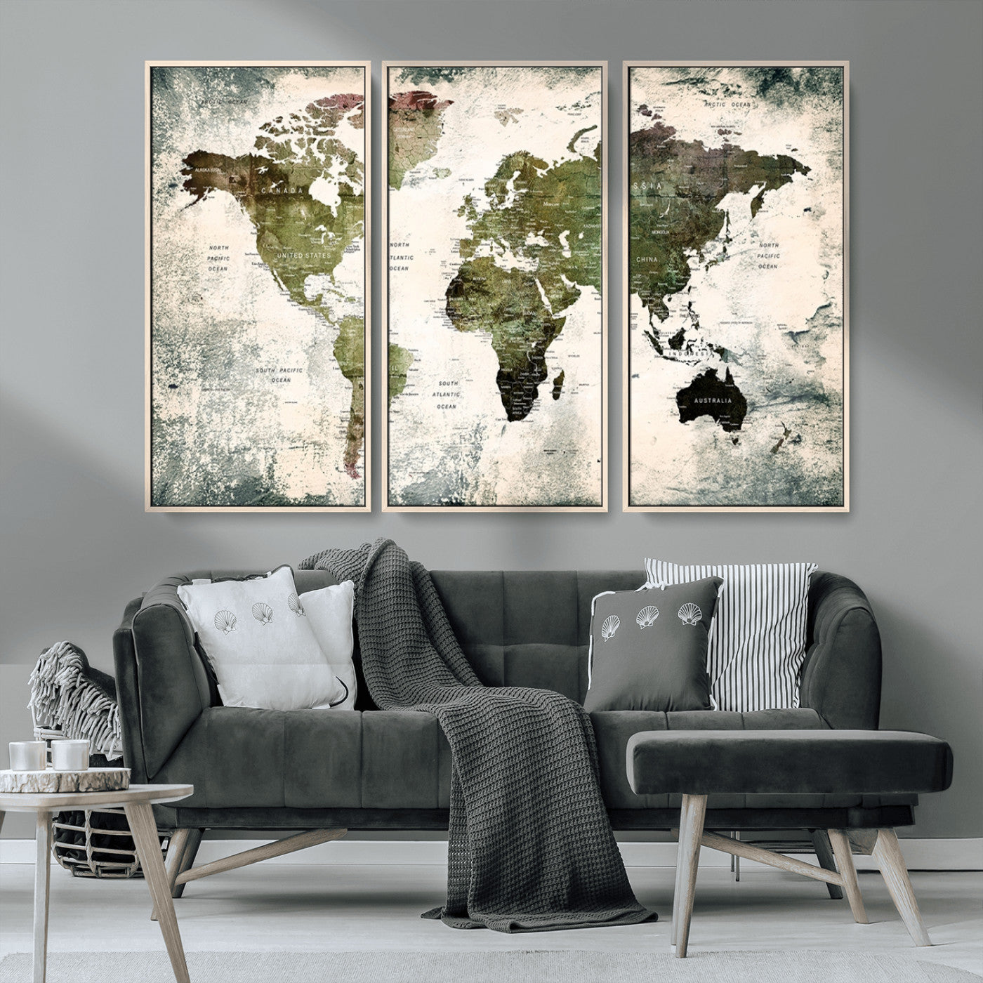 MGV-FC-48X32-3P - Push Pin World Map Canvas Print – Framed Wall Art for Couples to Track Their Travels – Anniversary