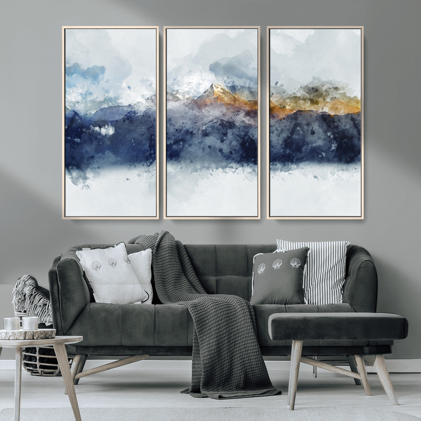 89149-MGV-CV-36X24-Abstract Mountain Range Art Canvas Print | 3 Panel Watercolor Landscape for Living Room, Office, or Bedroom | Large Ready-to-Hang Artwork