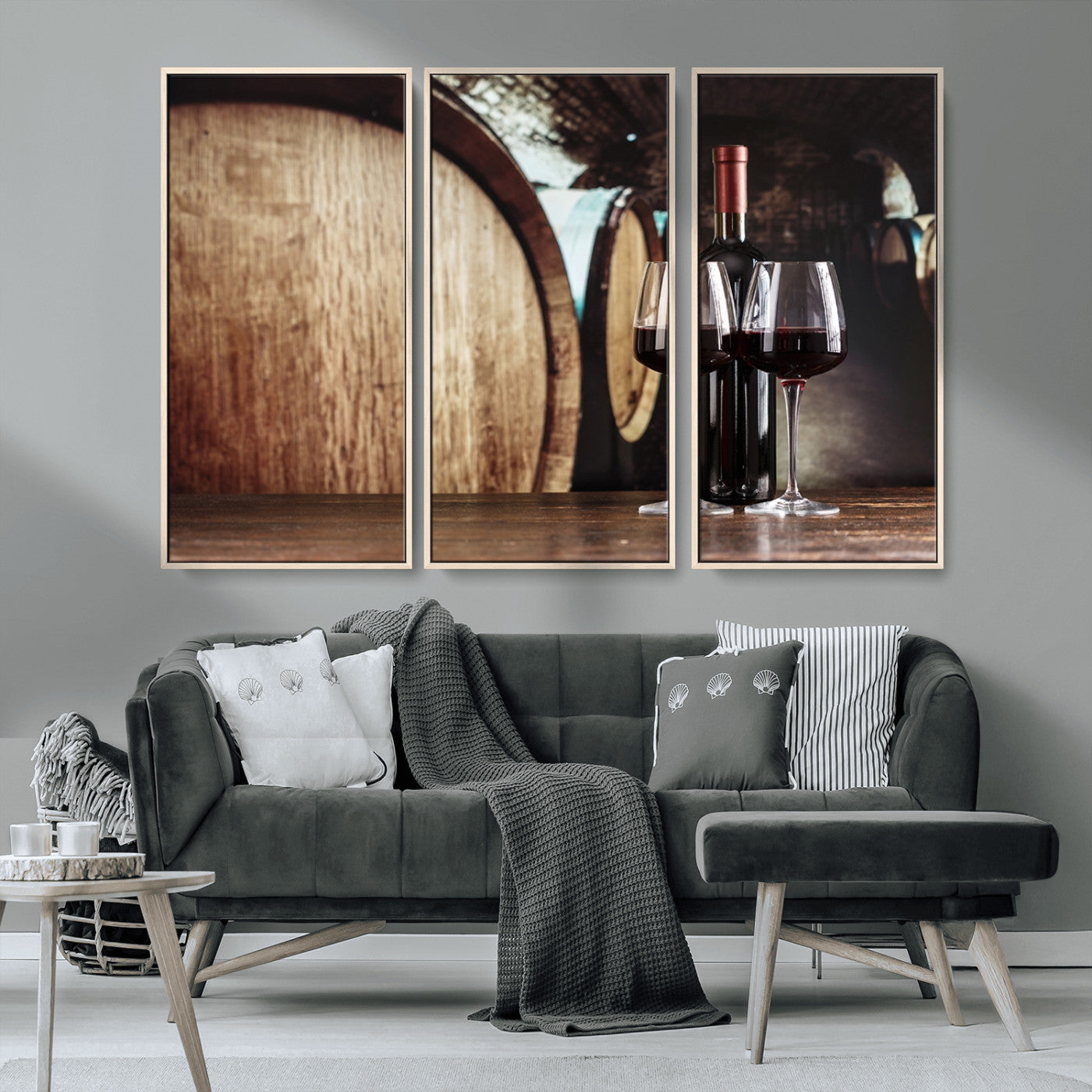 MGV-FC-48X32-3P - Wine and Barrel Wall Art Canvas Print