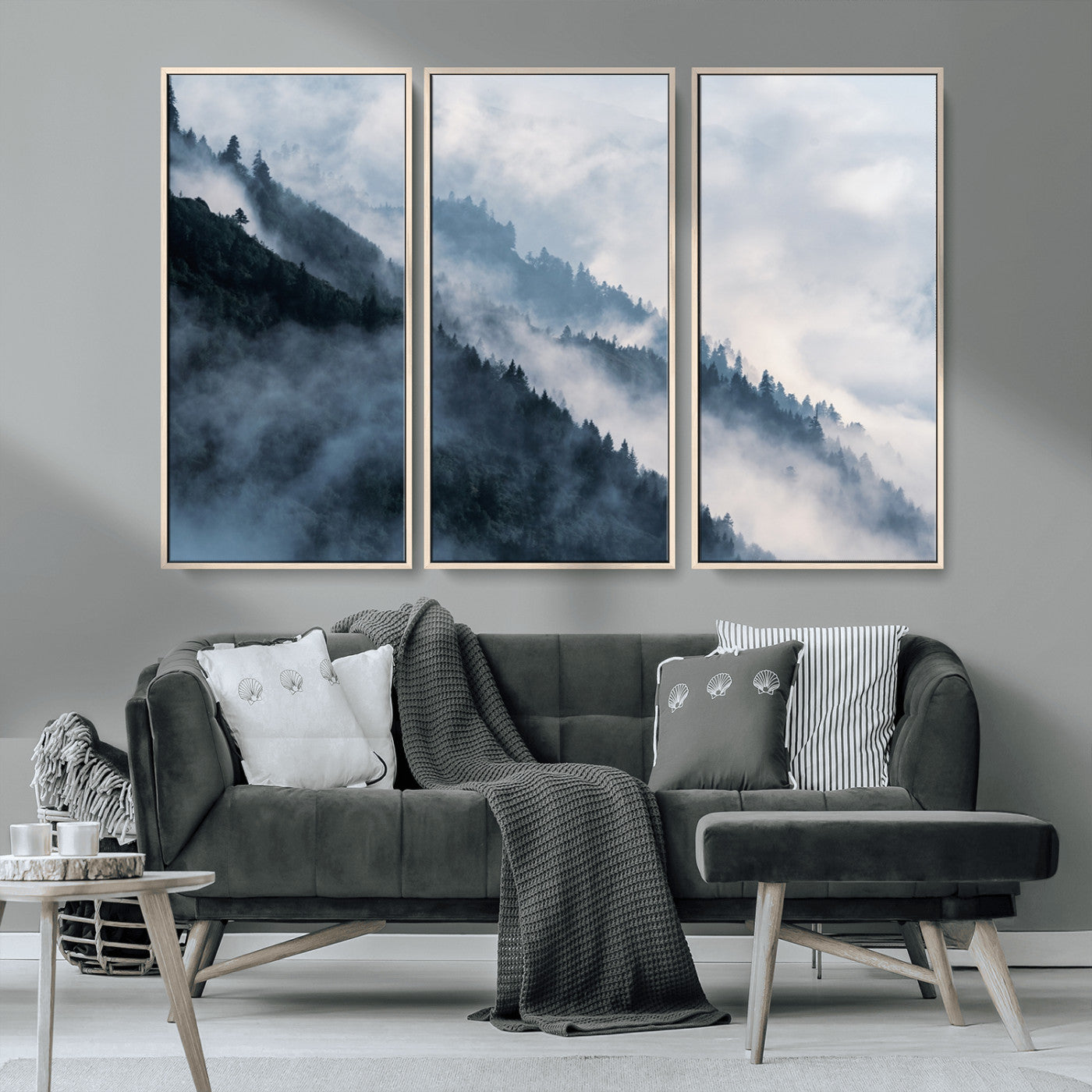 MGV-FC-48X32-3P - Foggy Forest Wall Art Canvas Print – Misty Mountain Landscape Decor – Ready to Hang Nature-Inspired