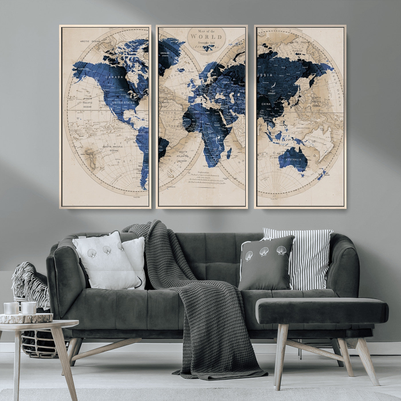 MGV-FC-48X32-3P - World Map Wall Art Canvas Print for Home and Office Decor