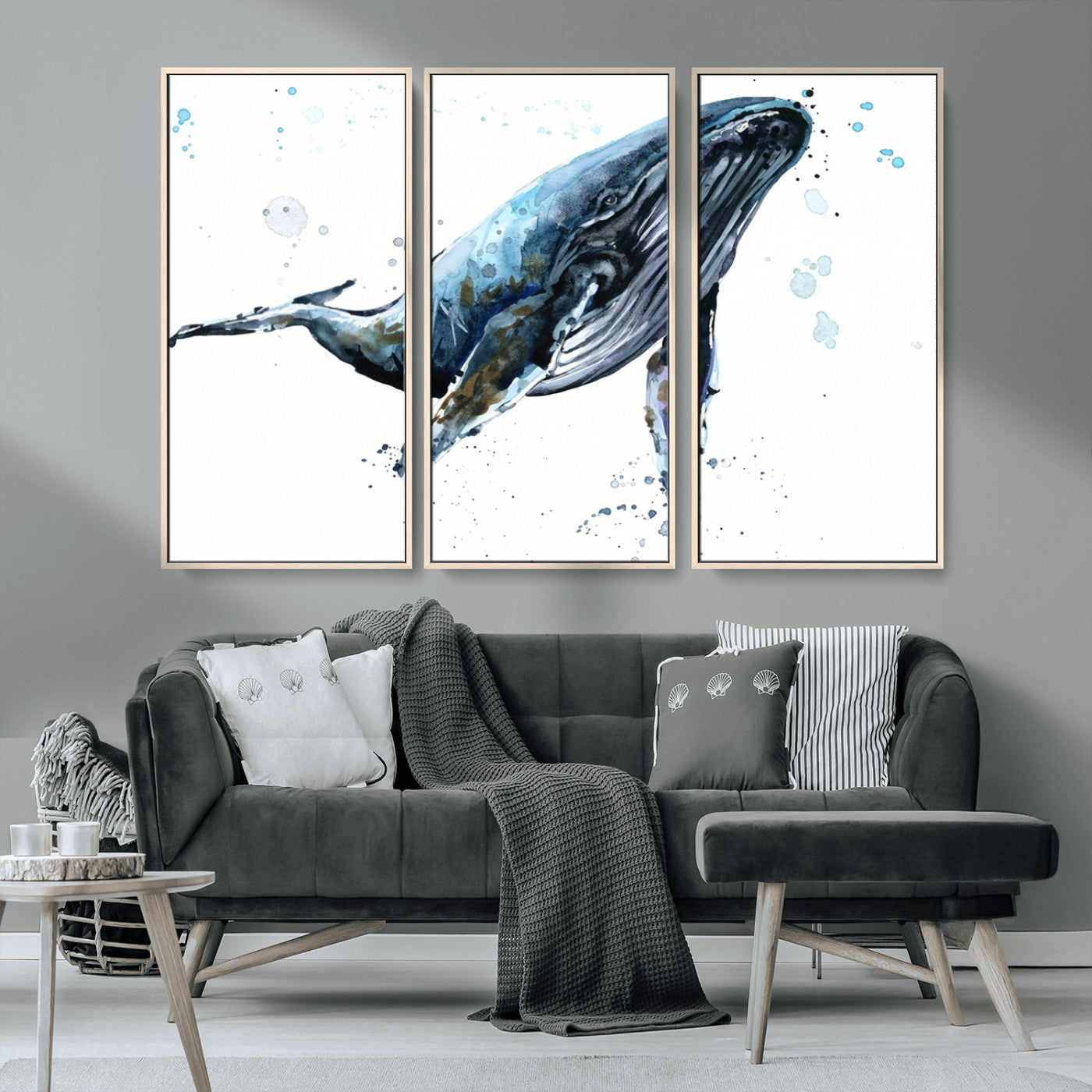 MGV-FC-48X32-3P - Watercolor Whale Wall Art Canvas Print